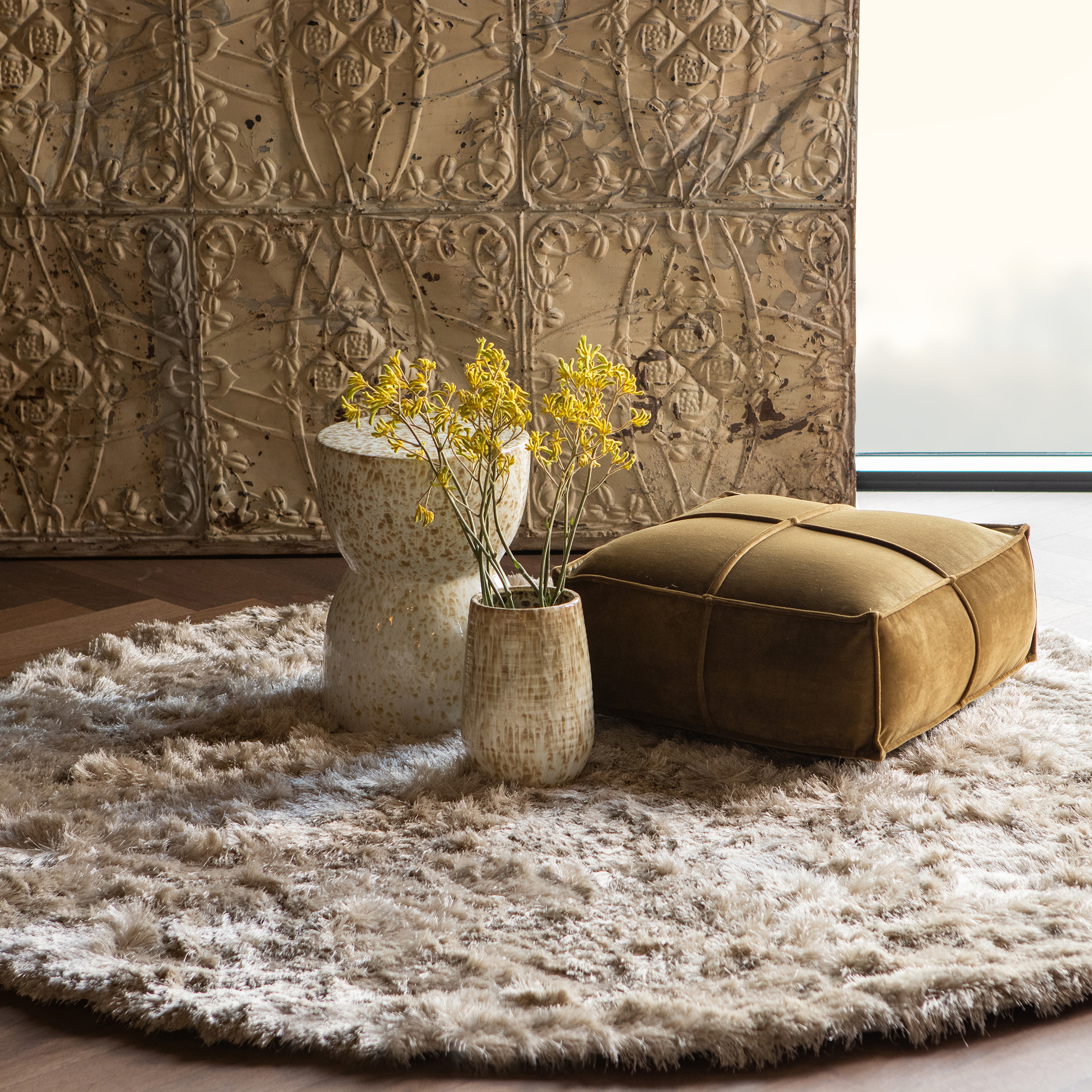 WOOOD Rond Vloerkleed 'Praline' Ø200cm, kleur Nougat