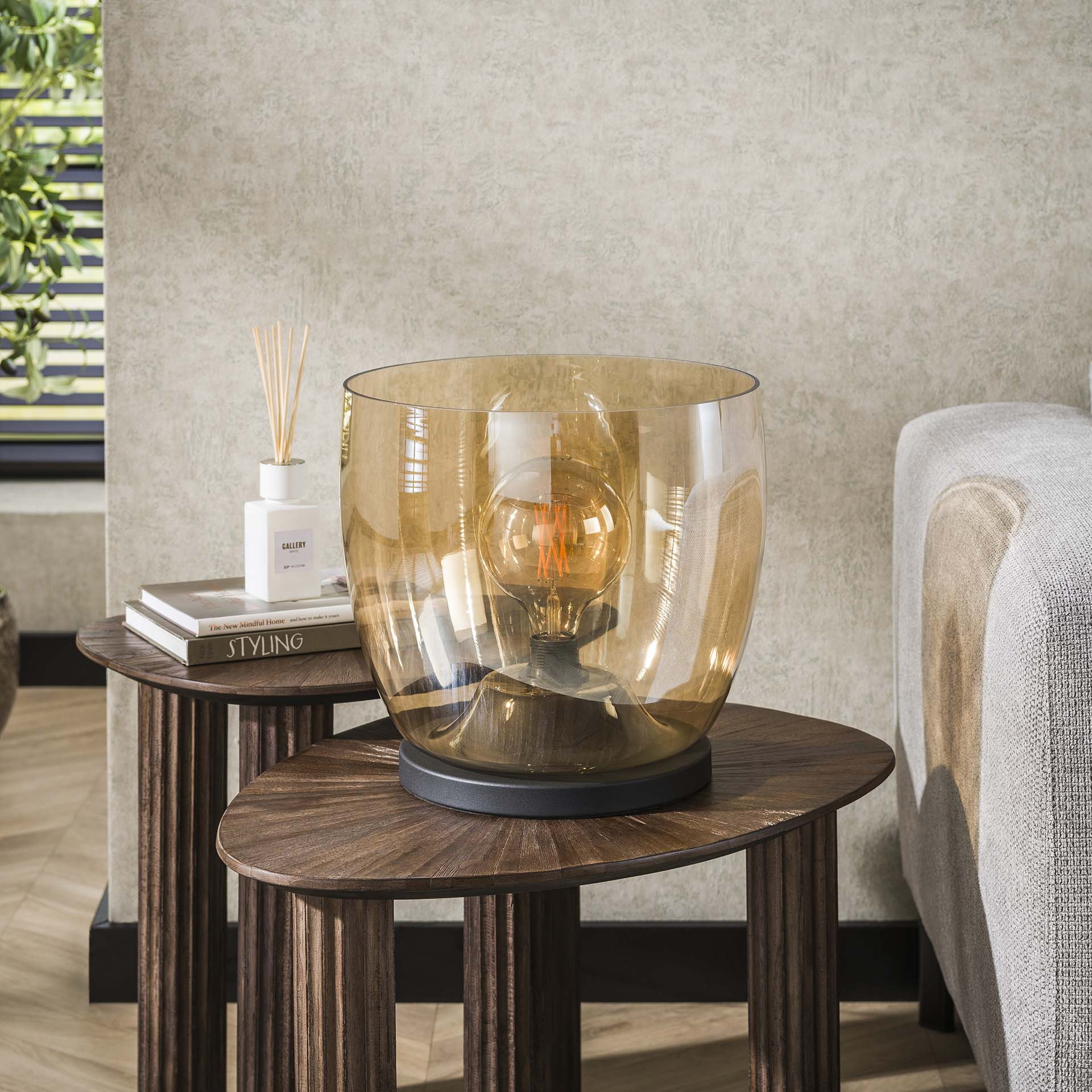 LifestyleFurn Vloerlamp/Tafellamp 'Mikado' Amber glas, 32cm hoog