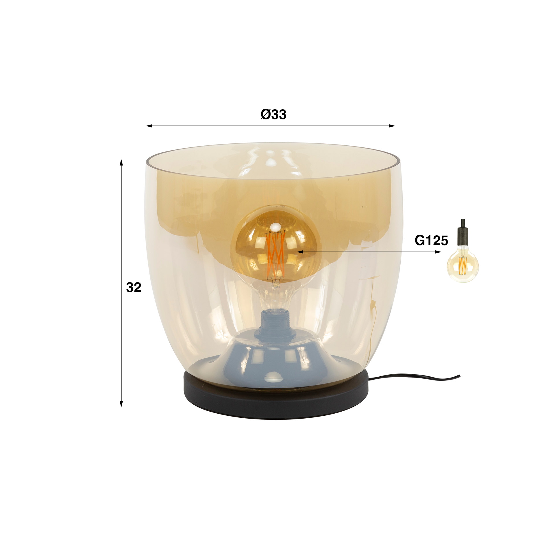 LifestyleFurn Vloerlamp/Tafellamp 'Mikado' Amber glas, 32cm hoog