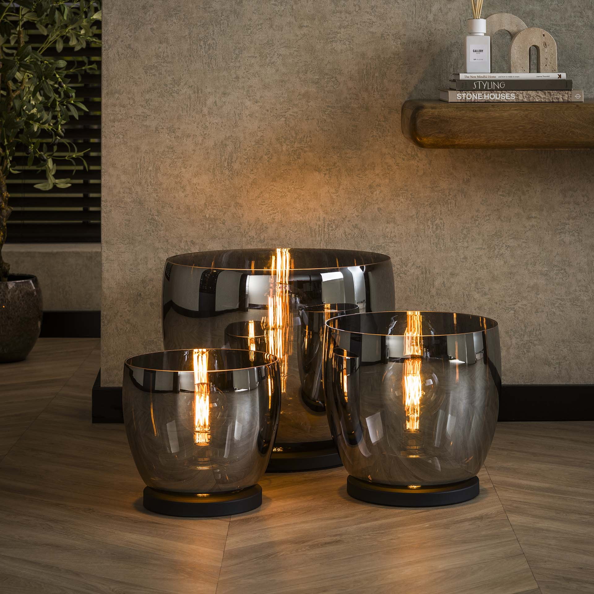 LifestyleFurn Vloerlamp/Tafellamp 'Mikado' Smoke glas, 32cm hoog