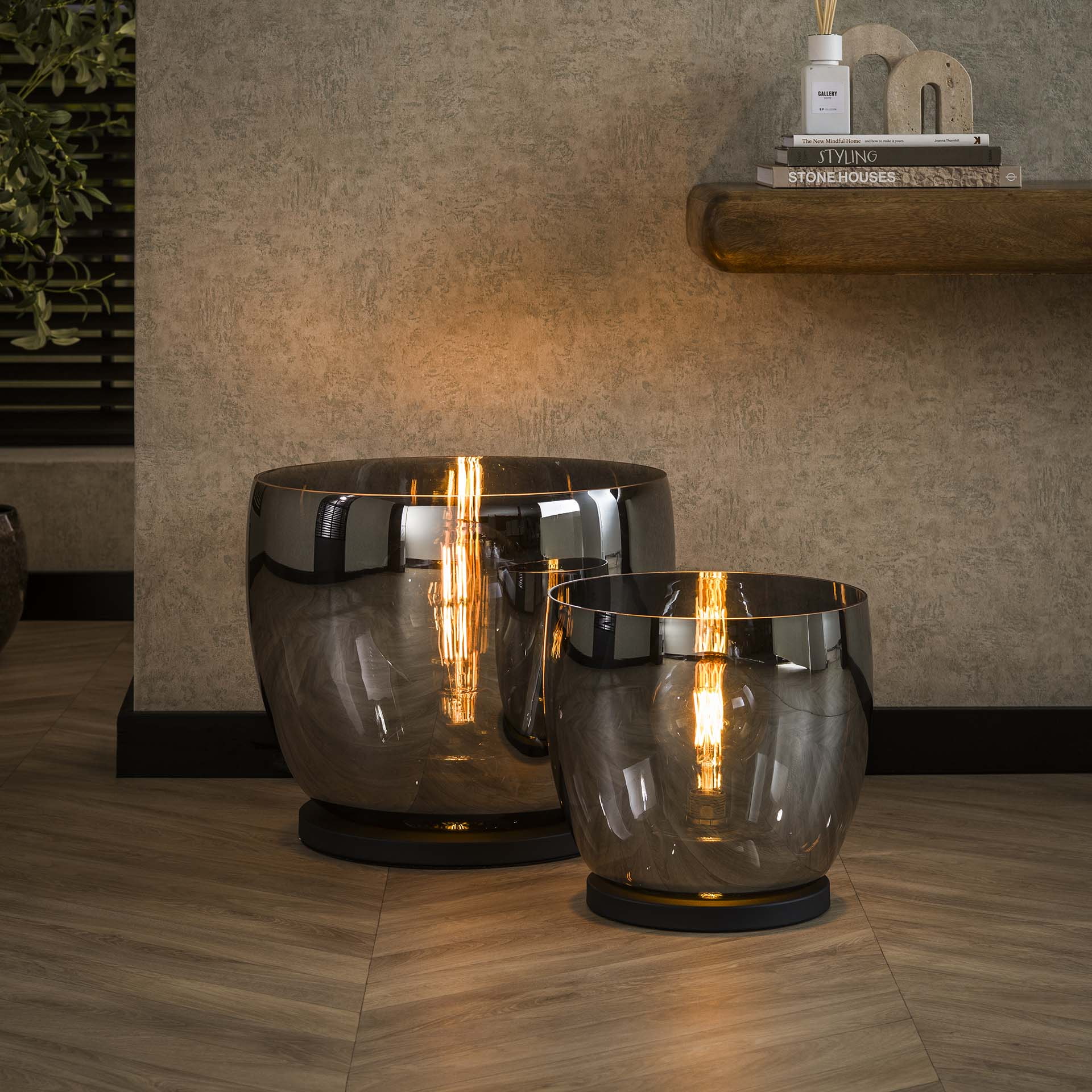 LifestyleFurn Vloerlamp/Tafellamp 'Mikado' Smoke glas, 32cm hoog