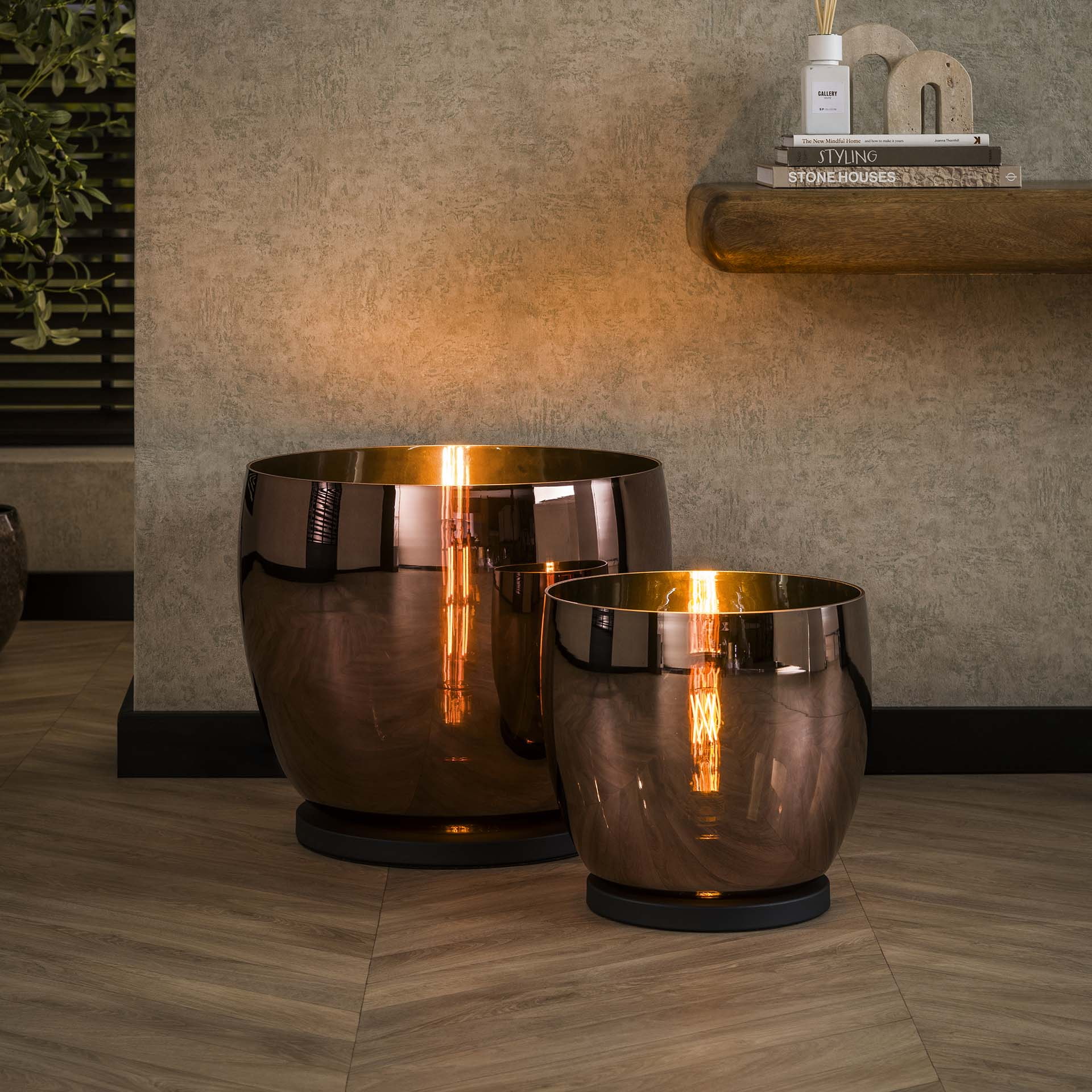 LifestyleFurn Vloerlamp/Tafellamp 'Mikado' Koper glas, 32cm hoog