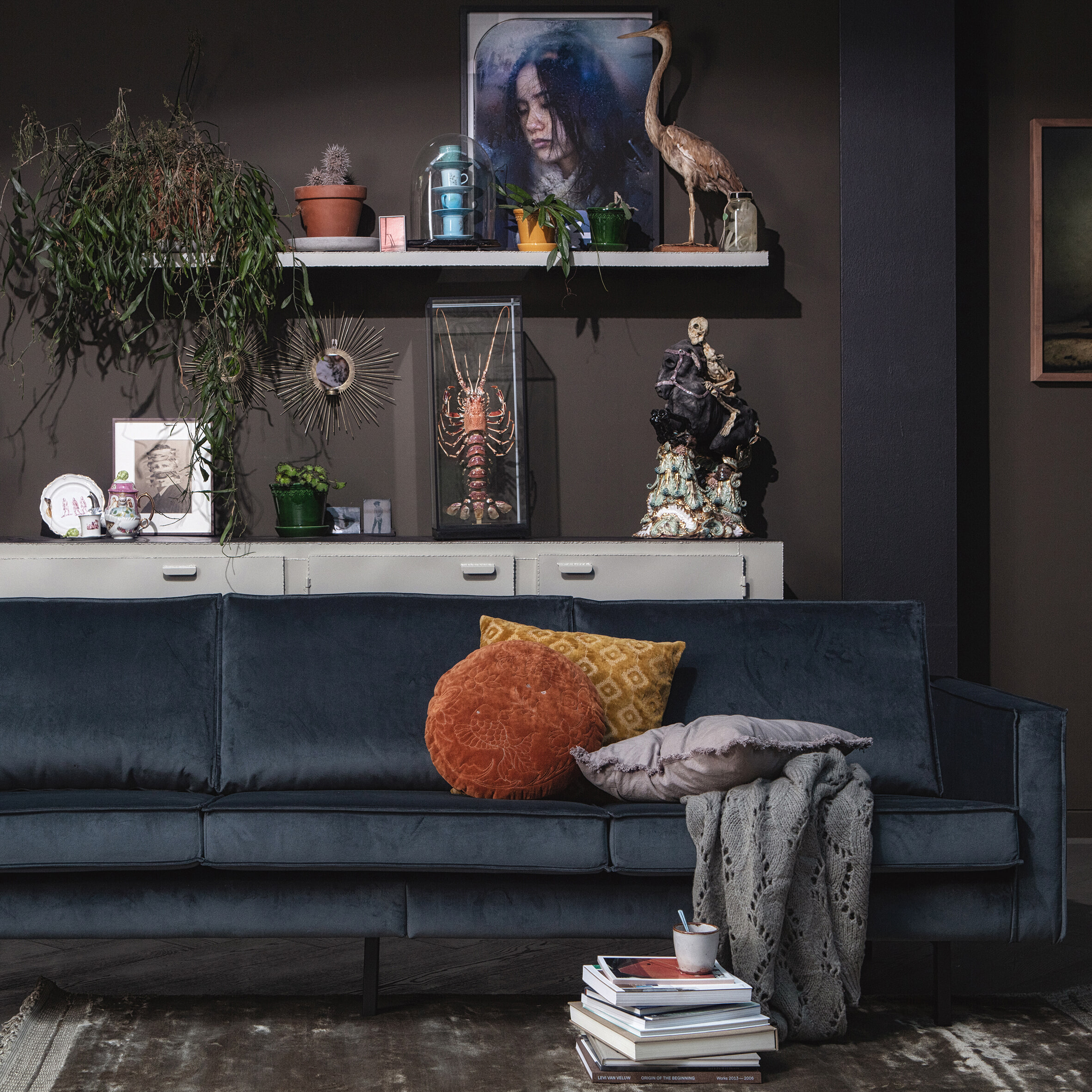 WOOOD Bank 3-zits 'Rodeo' Velvet, 277cm, kleur Blauwgroen