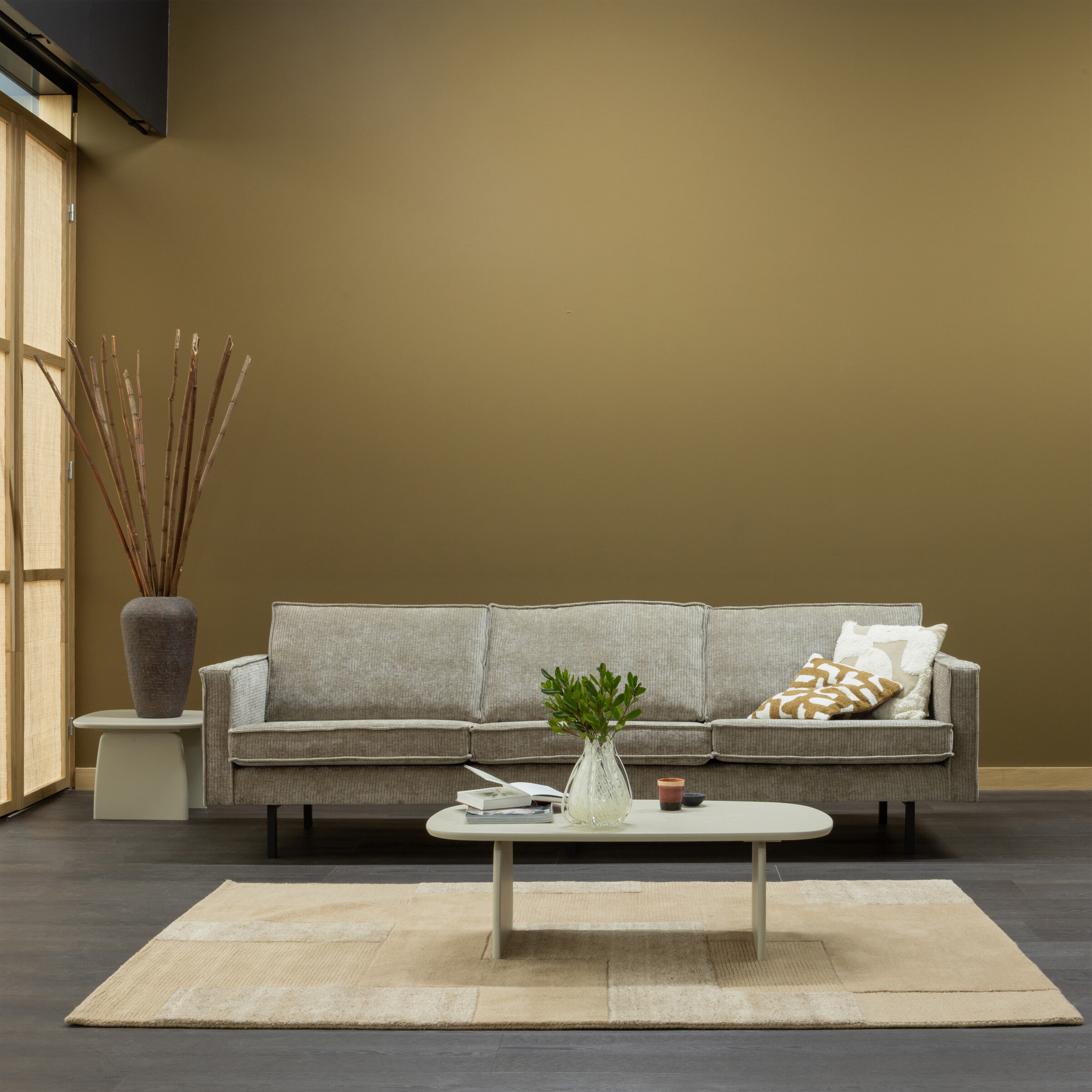 WOOOD 3-zits Bank 'Rodeo' Ribstof, kleur Donker Zand