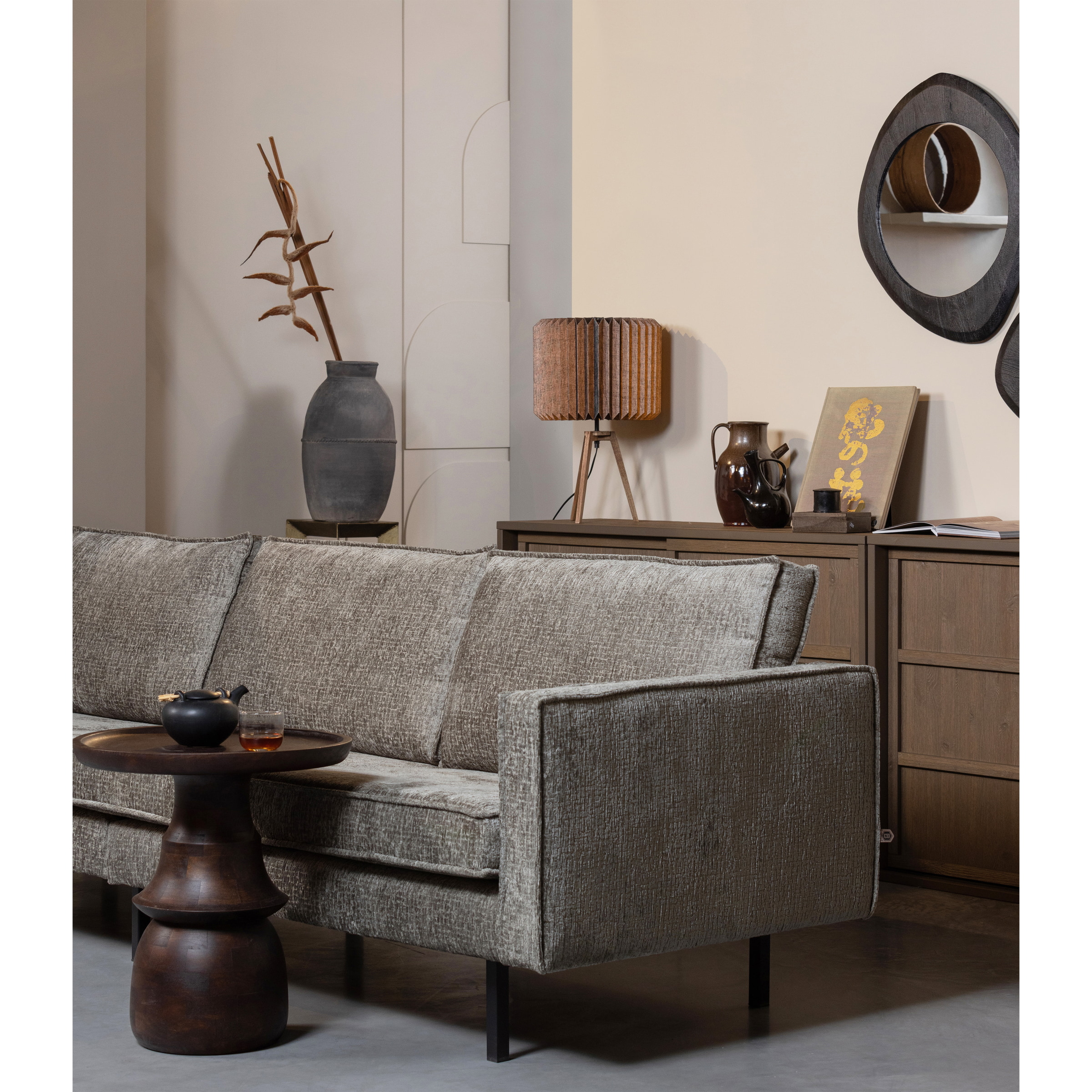 WOOOD 3-zits Bank 'Rodeo' Structure Velvet, kleur Frost