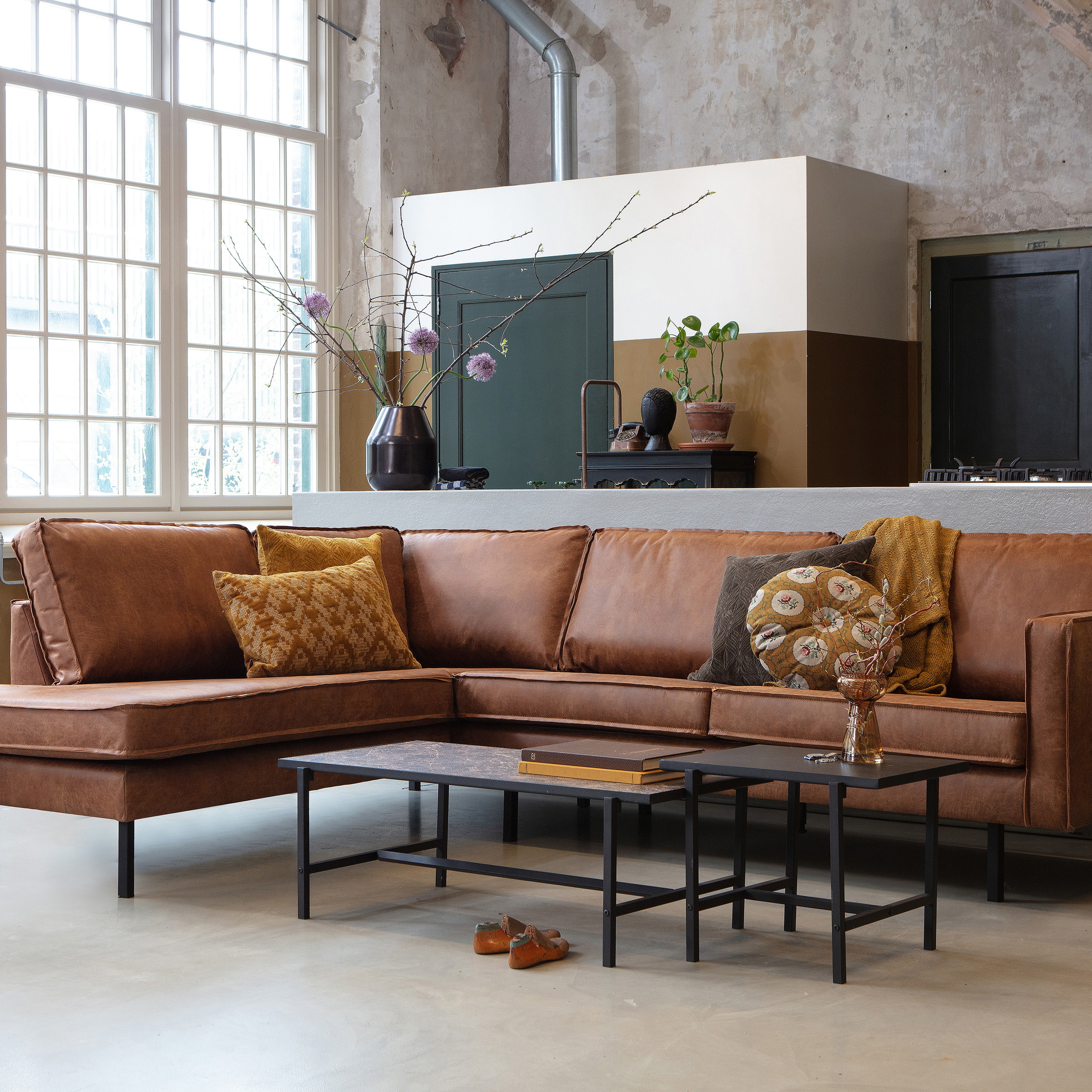 WOOOD Hoekbank 'Rodeo' Links, kleur Cognac