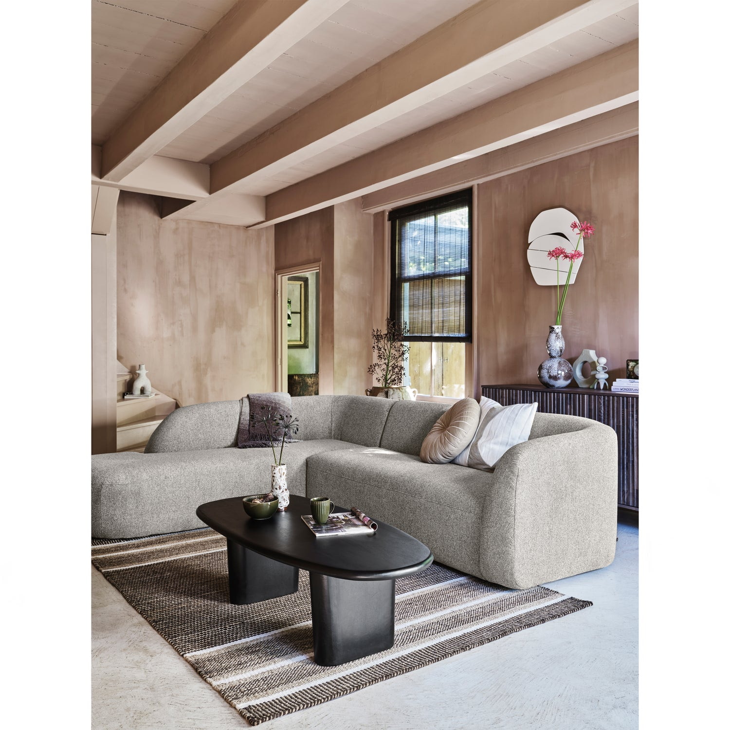 WOOOD Hoekbank 'Sloping' Links, kleur Off White Melange