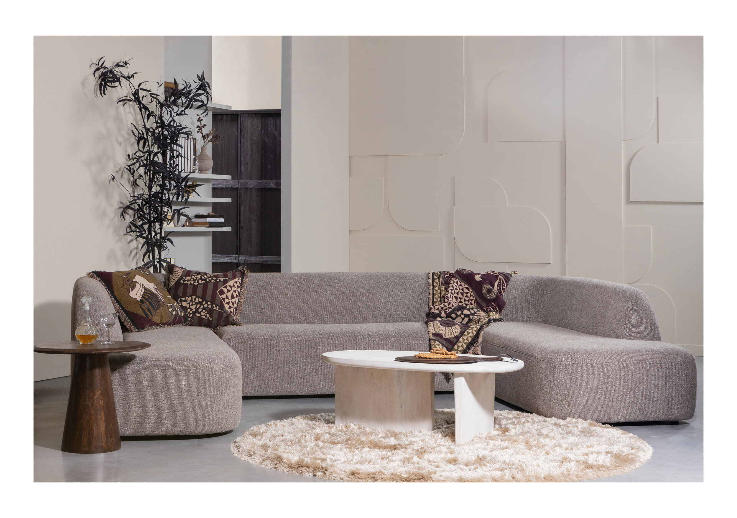 WOOOD Lounge U-Bank 'Sloping' Chenille, kleur Grijs