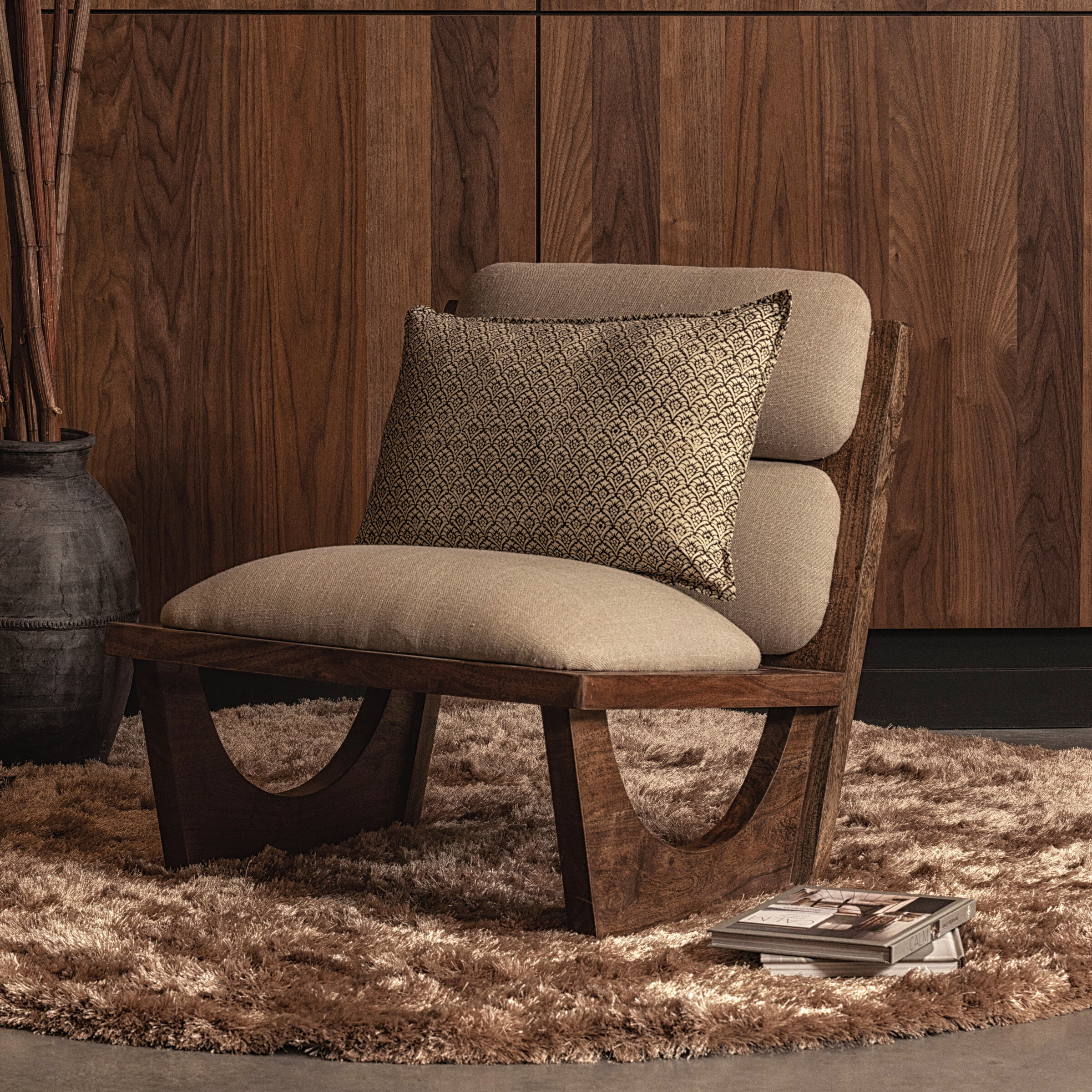 WOOOD Fauteuil 'Opulent' Bouclé en Acaciahout