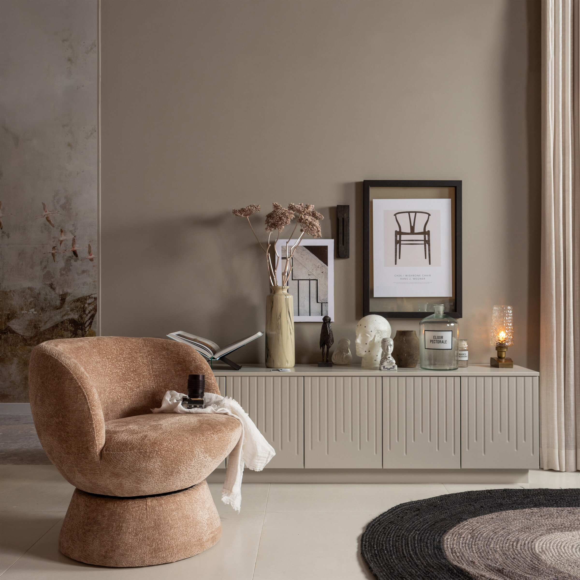 WOOOD Draaifauteuil 'Shuffle' Chenille, kleur Naturel