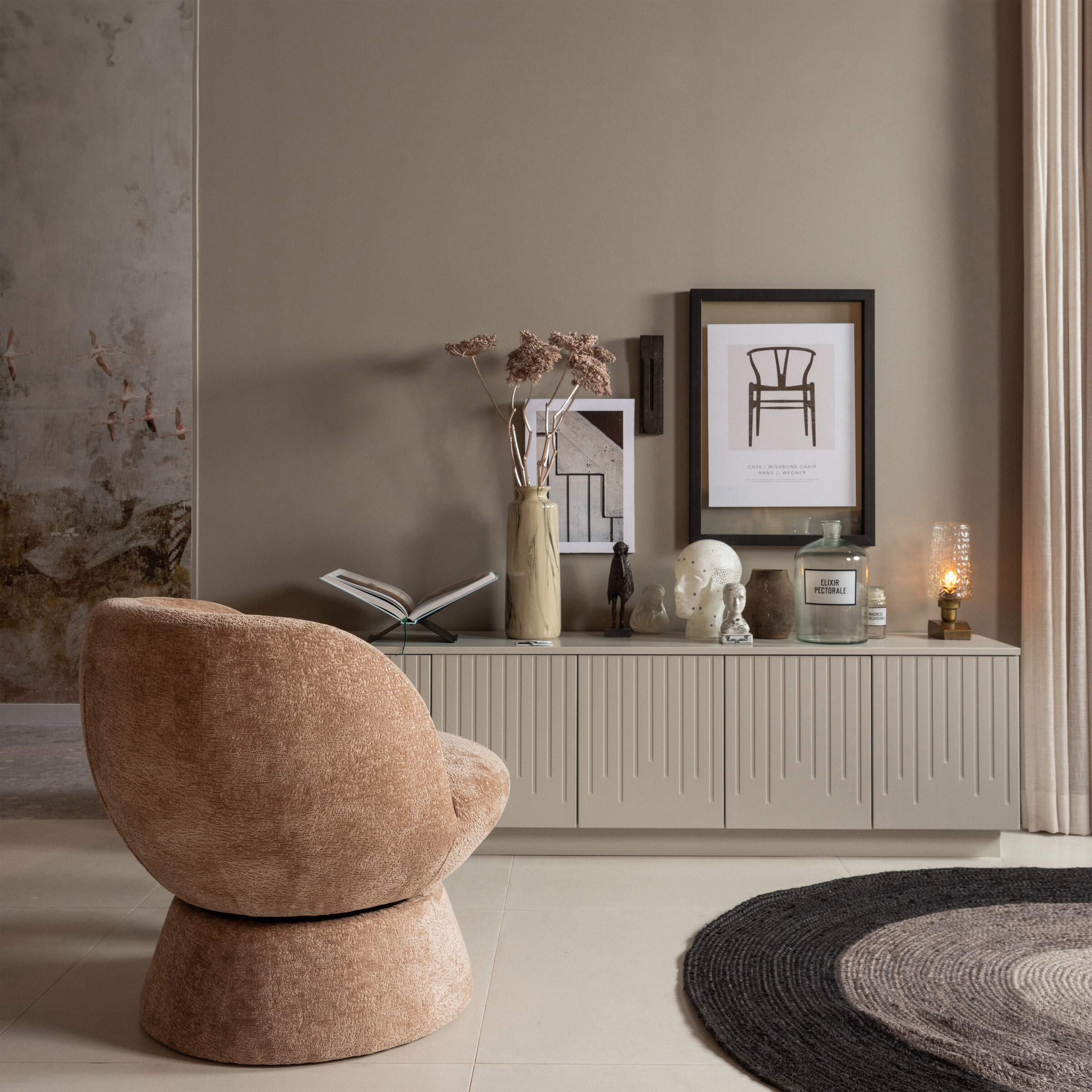 WOOOD Draaifauteuil 'Shuffle' Chenille, kleur Naturel