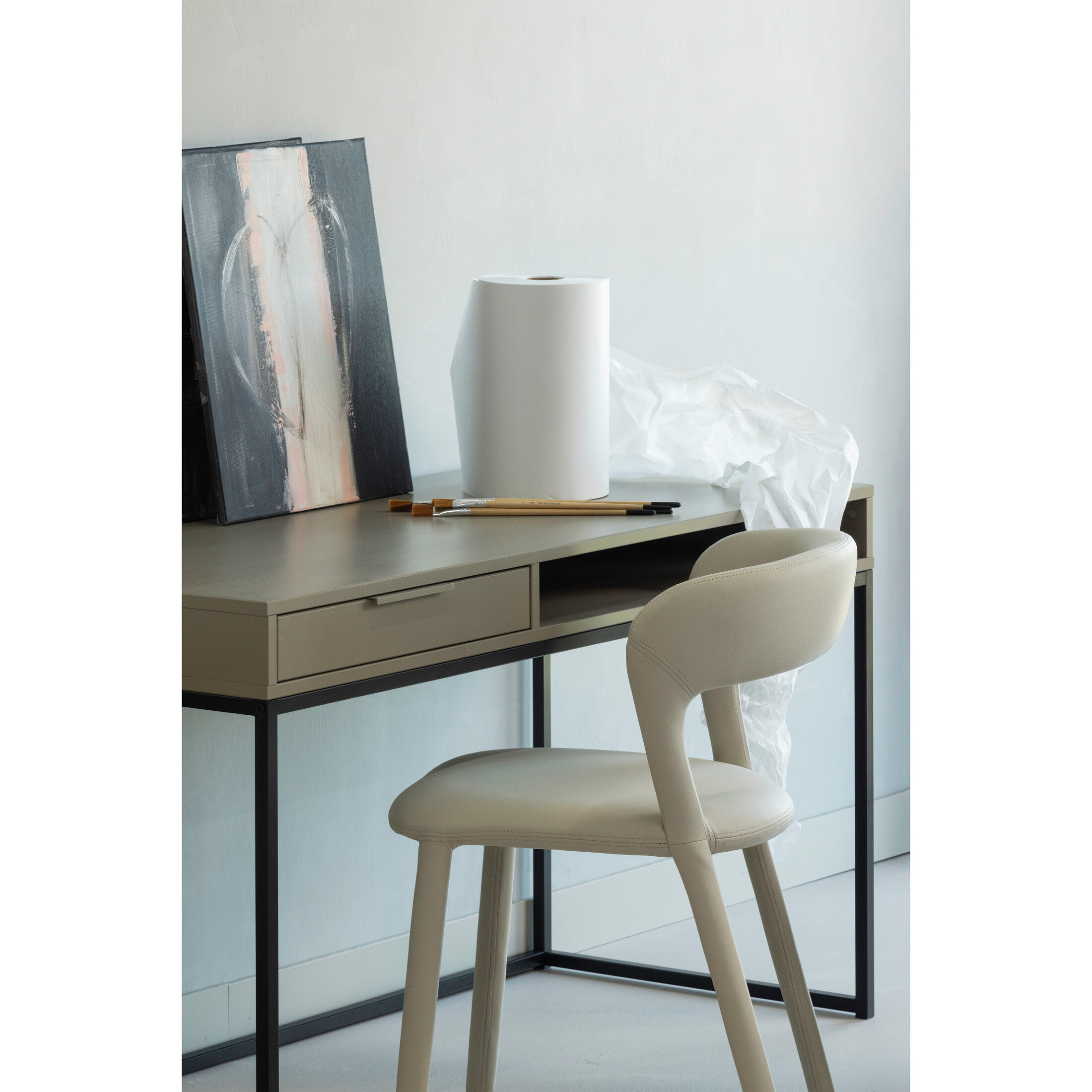 WOOOD Eetkamerstoel 'Noble' Lederlook, kleur Beige
