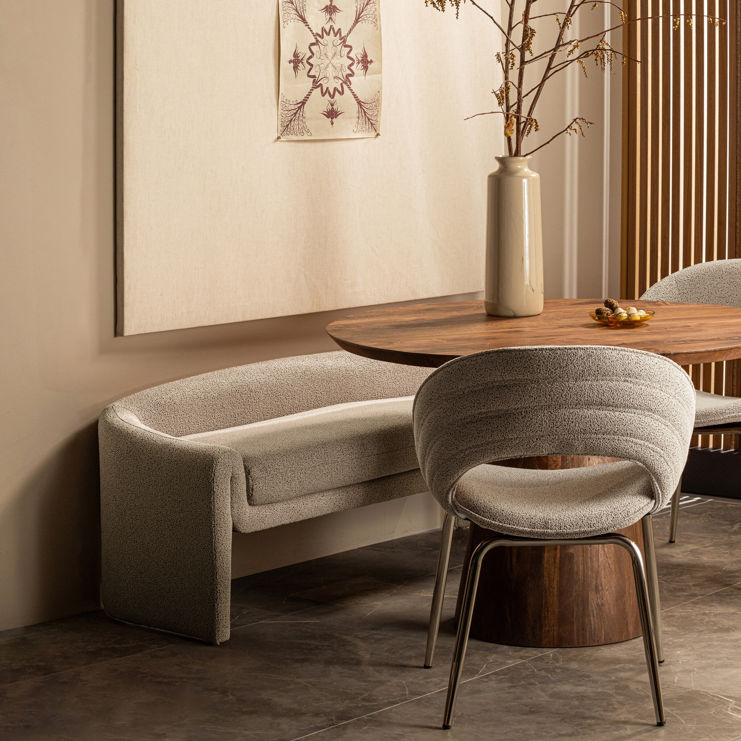 WOOOD Eetkamerbank 'Zone' Geweven, 160cm, kleur Beige
