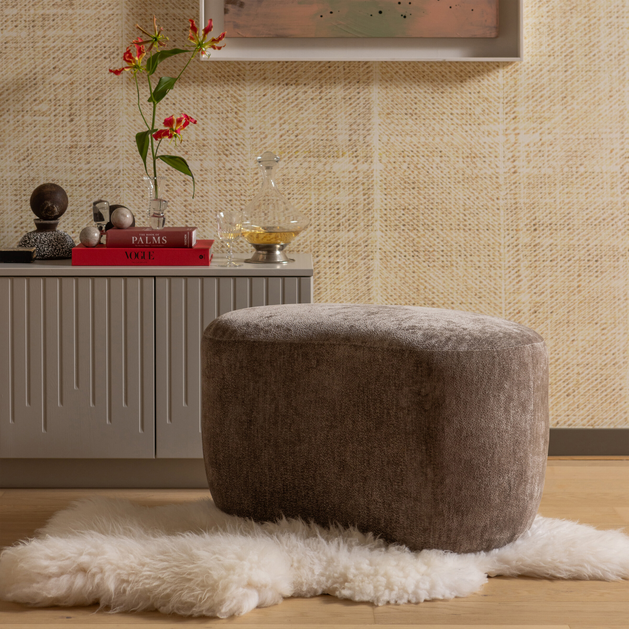 WOOOD Organische Poef 'Popular' Chenille, kleur Taupe
