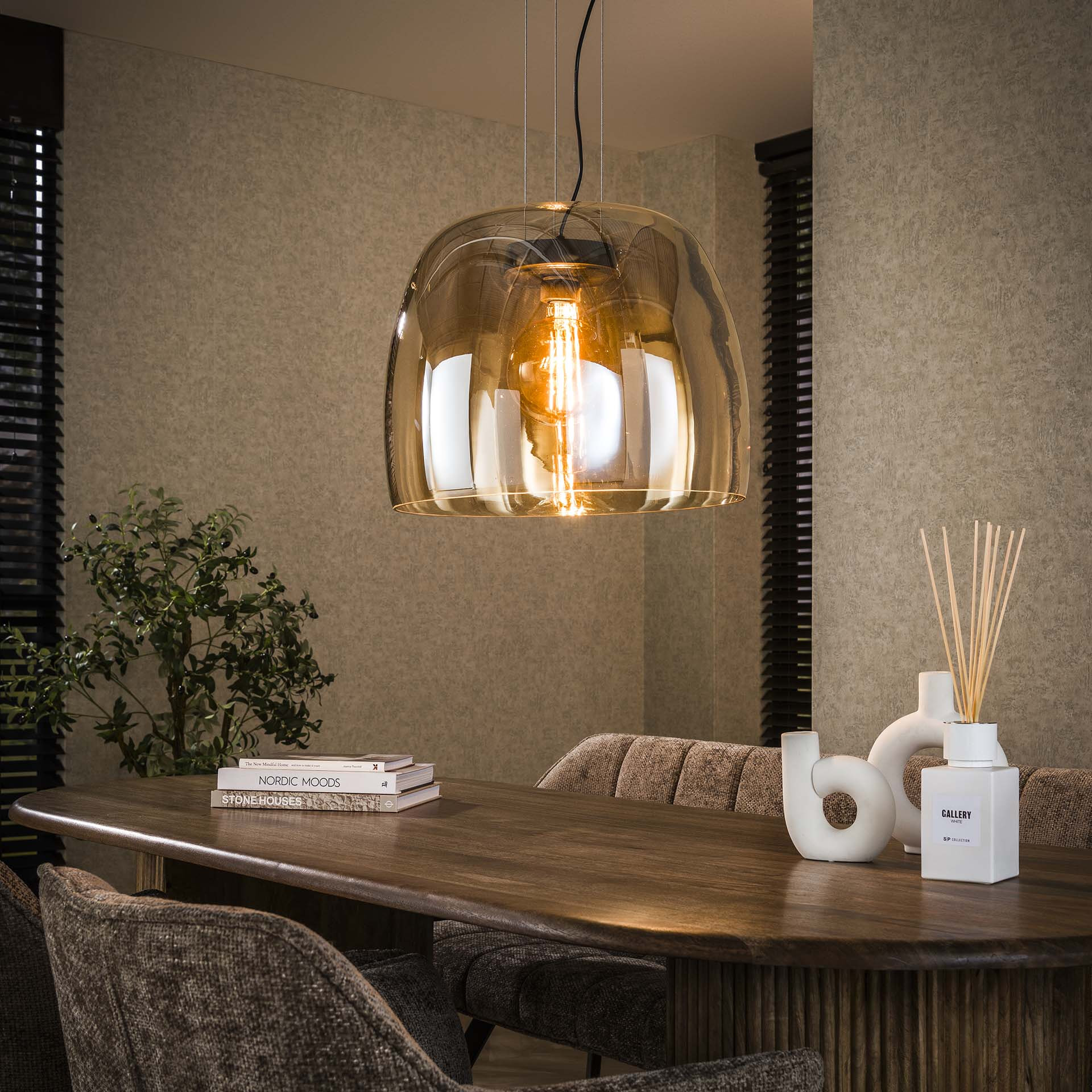 LifestyleFurn Hanglamp 'Rift' Amber glas, 48cm