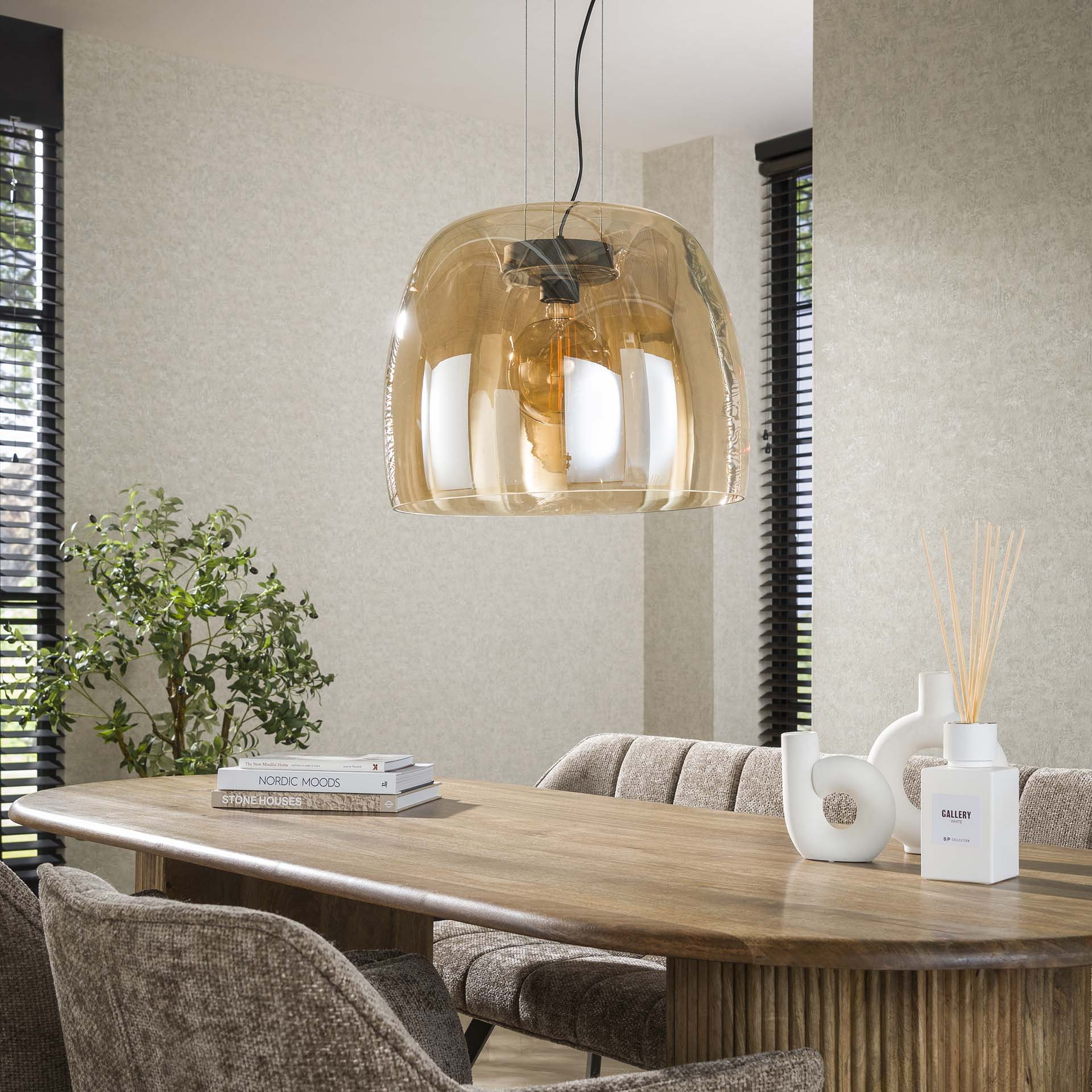 LifestyleFurn Hanglamp 'Rift' Amber glas, 48cm