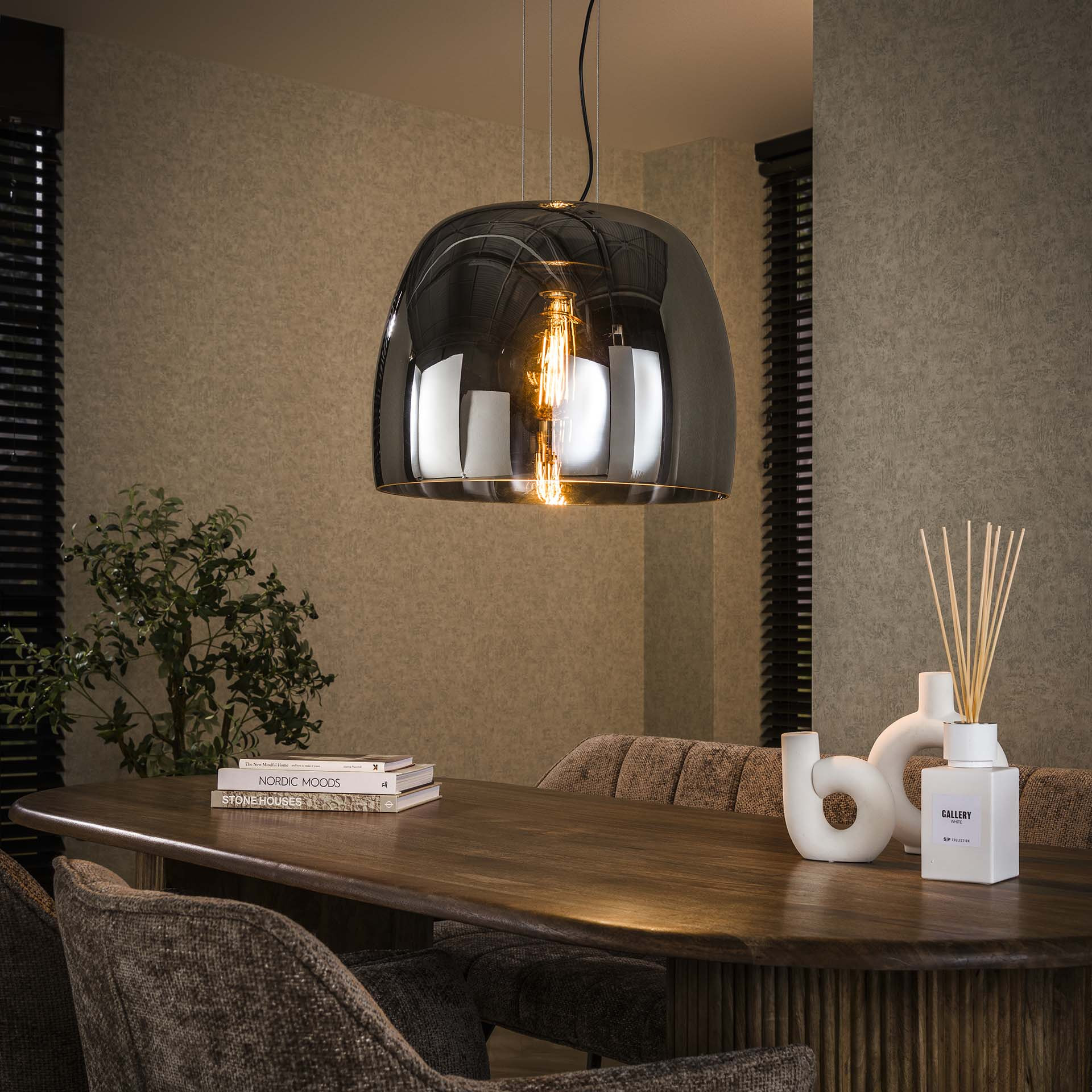 LifestyleFurn Hanglamp 'Rift' Smoke glas, 48cm