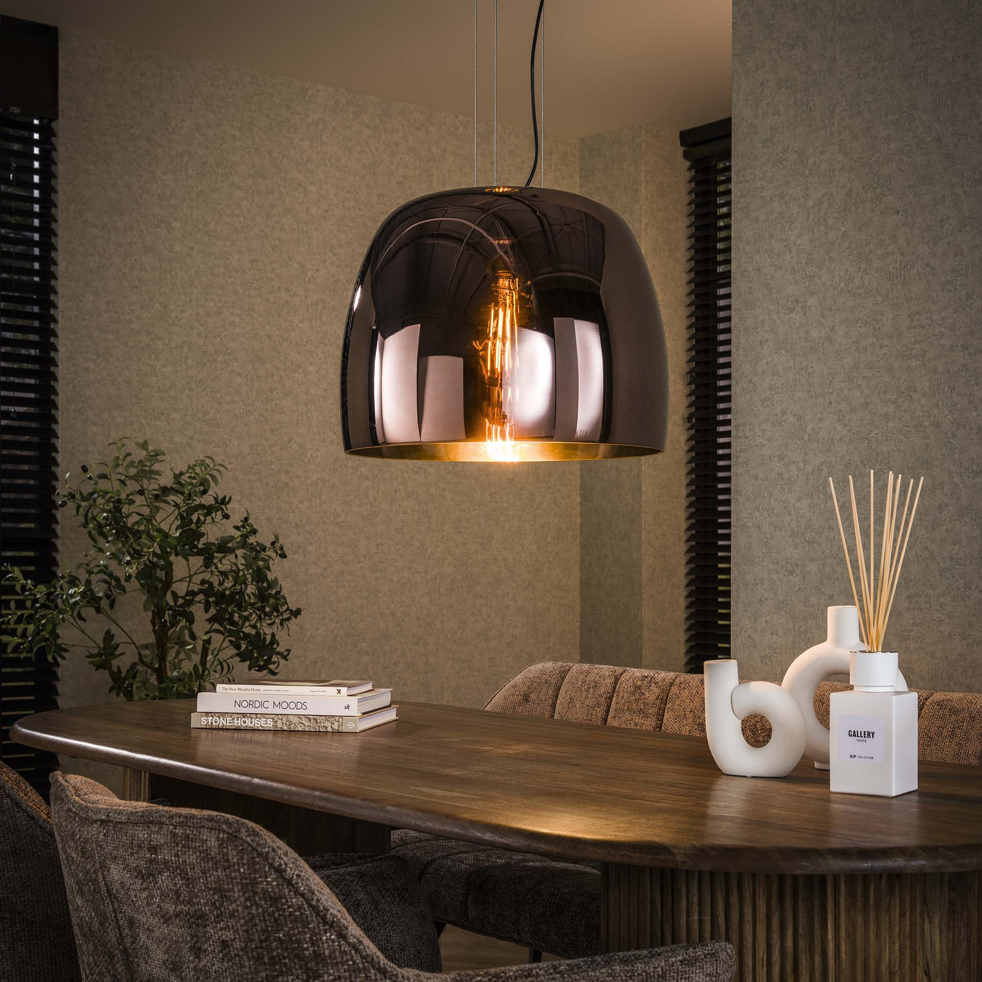 LifestyleFurn Hanglamp 'Rift' Koper glas, 48cm