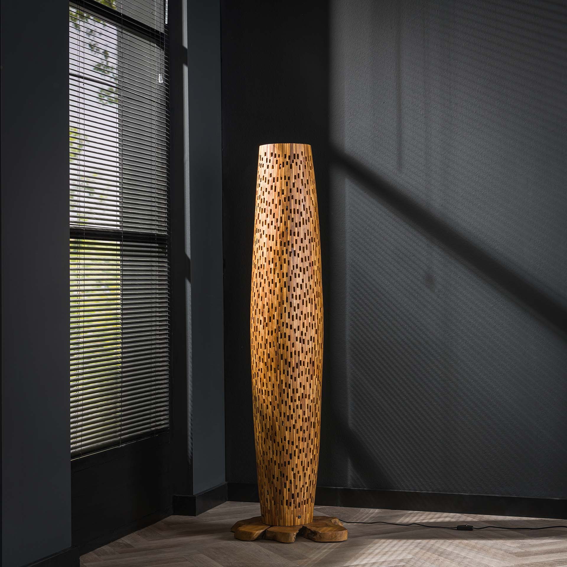 LifestyleFurn Vloerlamp 'Eugena' Teakhout, 145cm