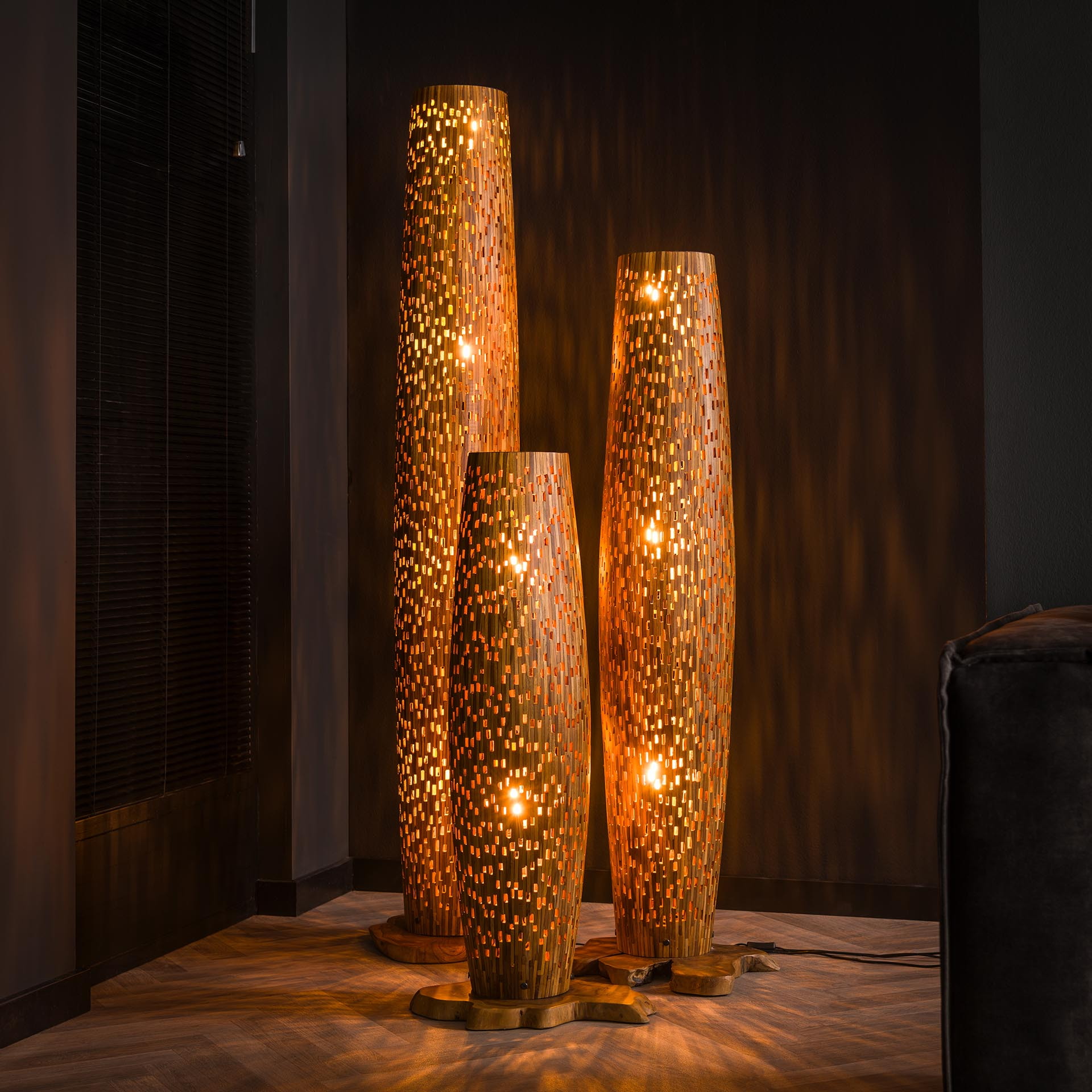 LifestyleFurn Vloerlamp 'Eugena' Teakhout, 145cm
