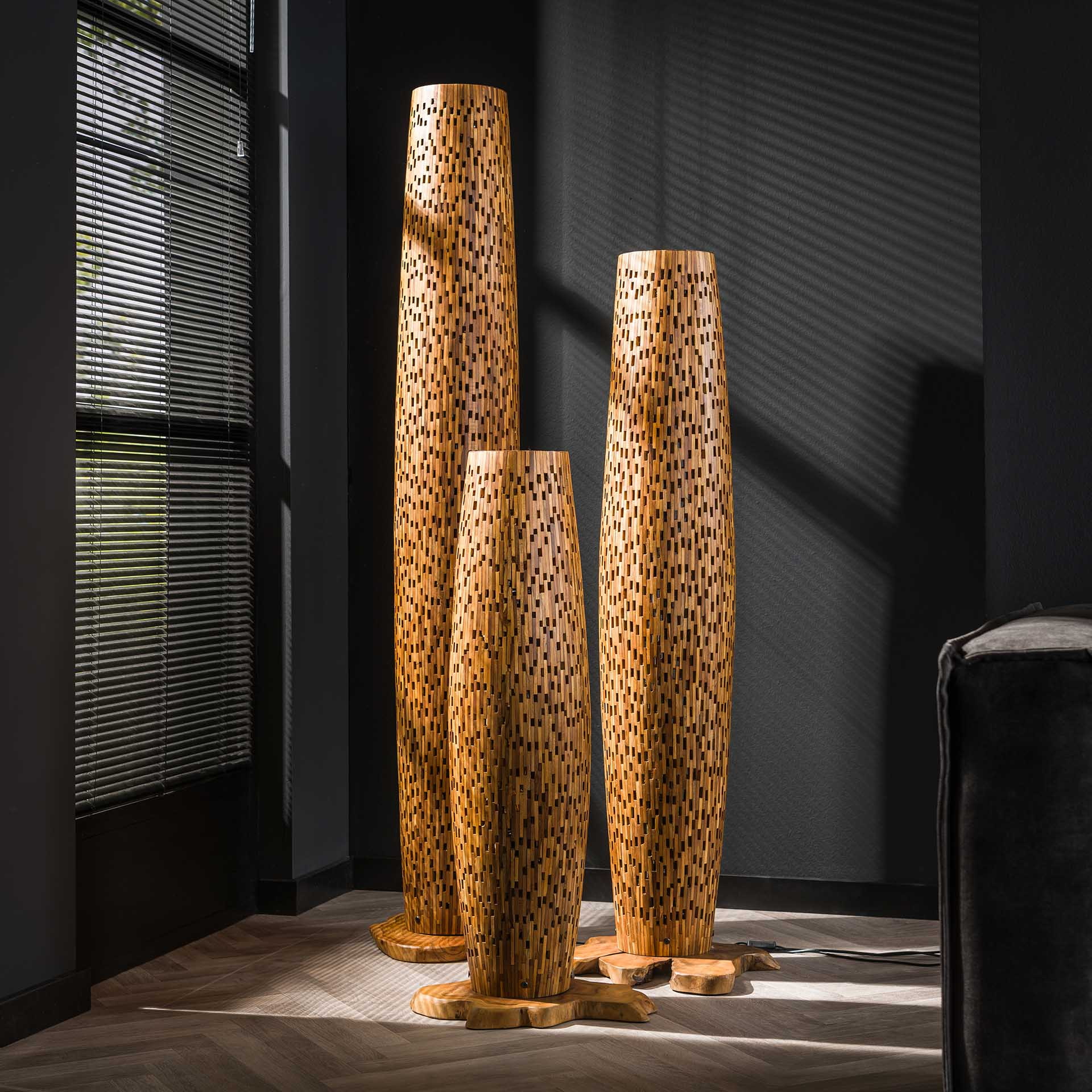 LifestyleFurn Vloerlamp 'Eugena' Teakhout, 145cm