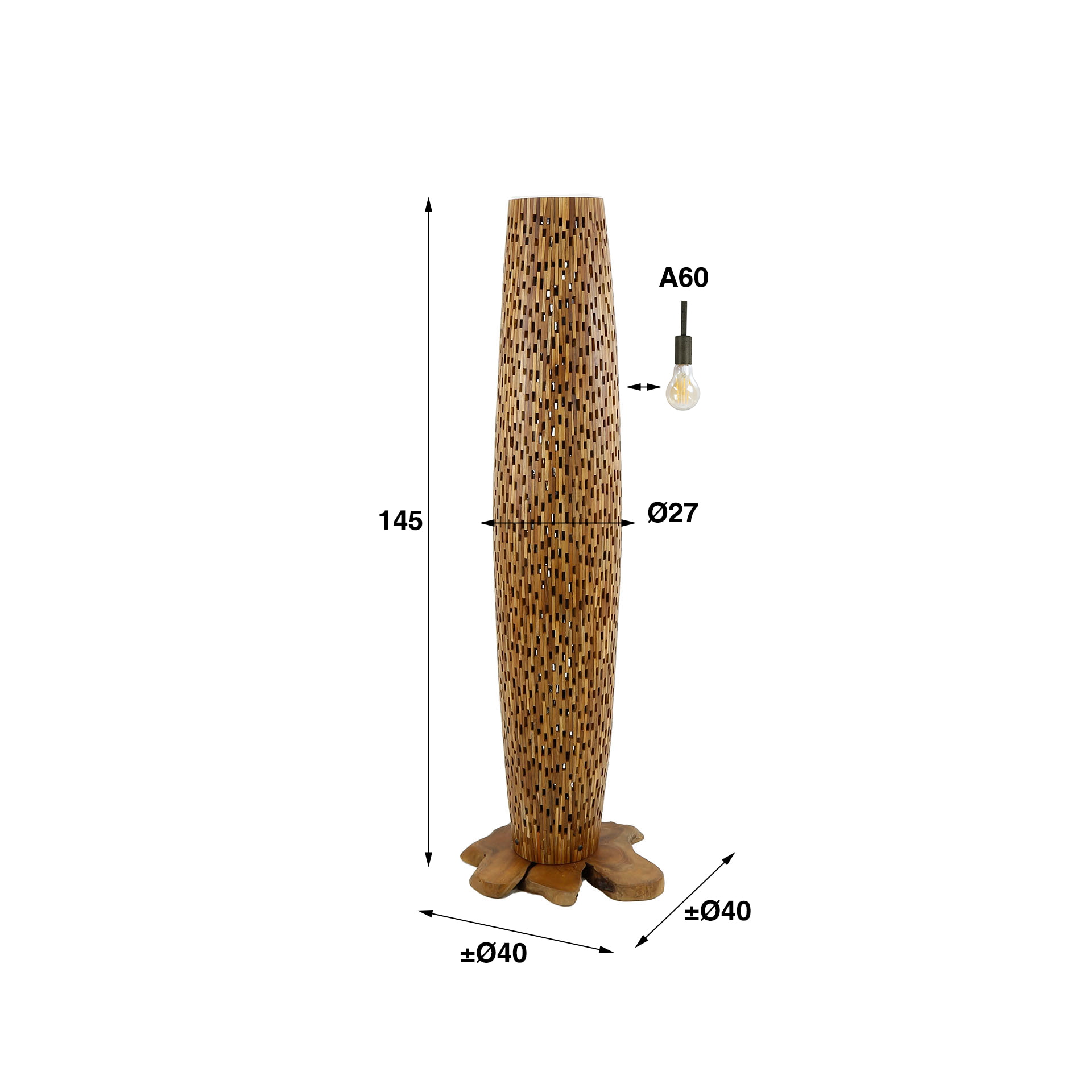 LifestyleFurn Vloerlamp 'Eugena' Teakhout, 145cm