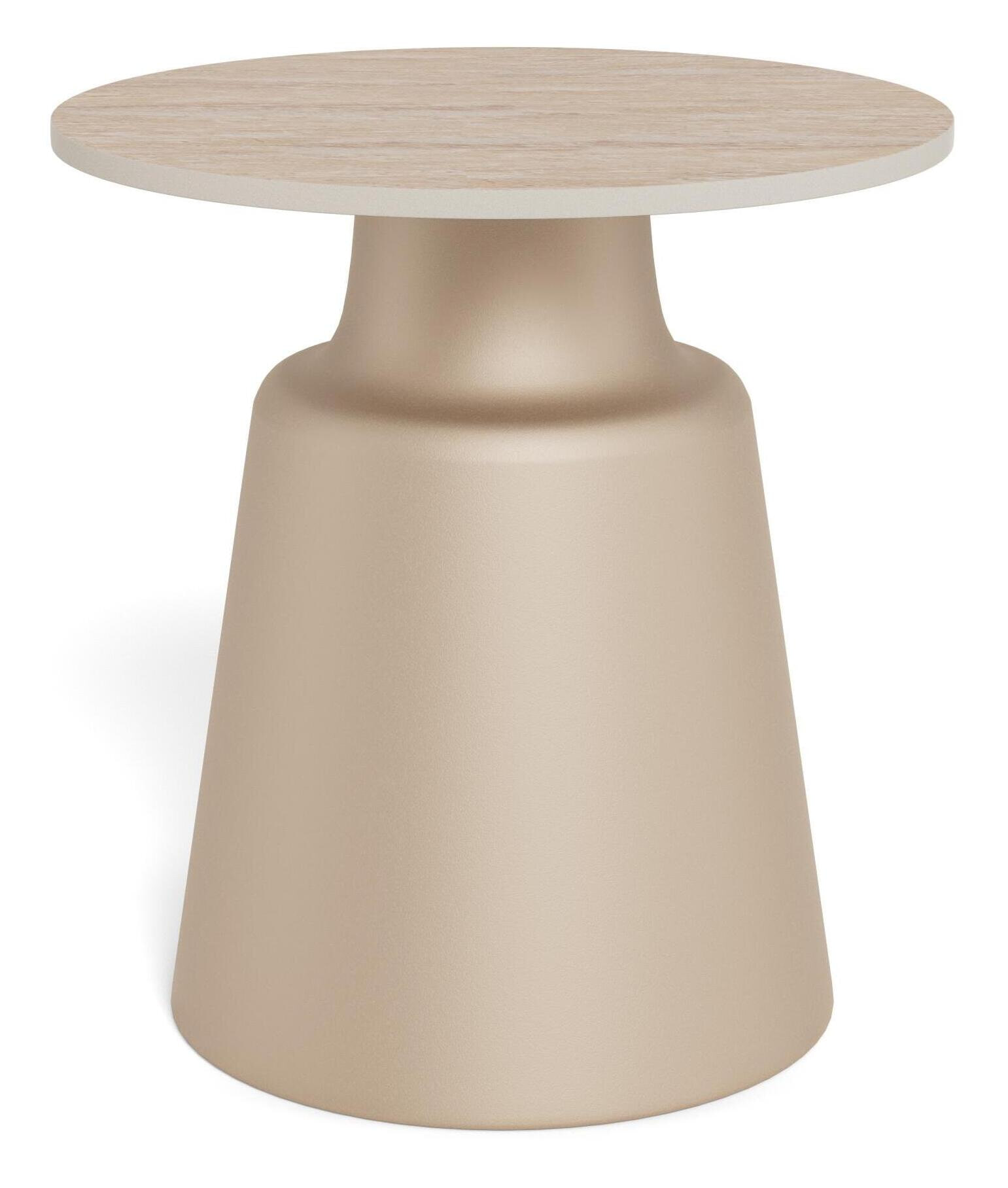 Bendt Ronde Bijzettafel 'Waleed' Keramiek in travertinlook, 45cm, kleur Beige