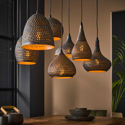LifestyleFurn Hanglamp 'Astara' 7-lamps, Metaal, Ø25cm, kleur Zwart Bruin