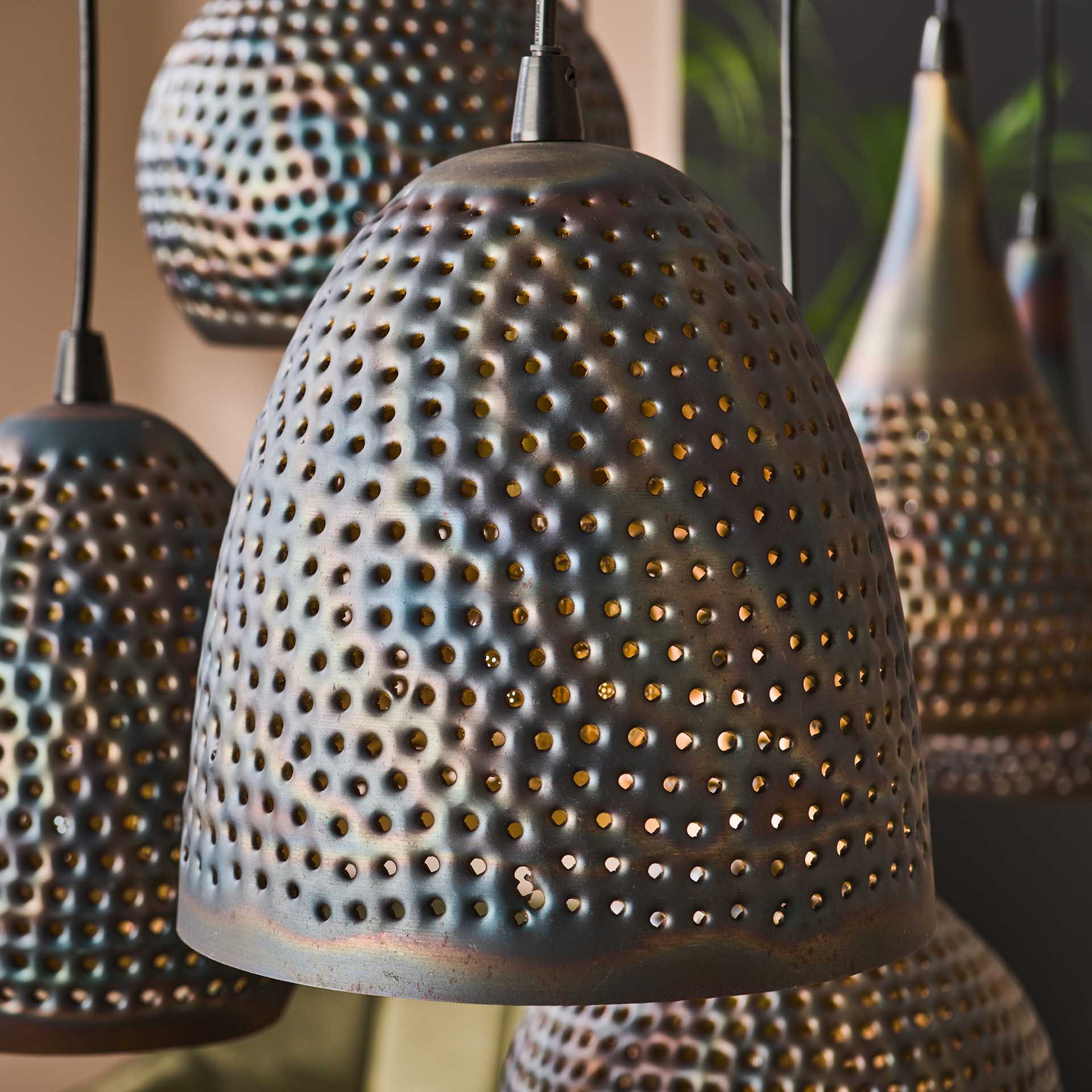 LifestyleFurn Hanglamp 'Astara' 7-lamps, Metaal, Ø25cm, kleur Zwart Bruin