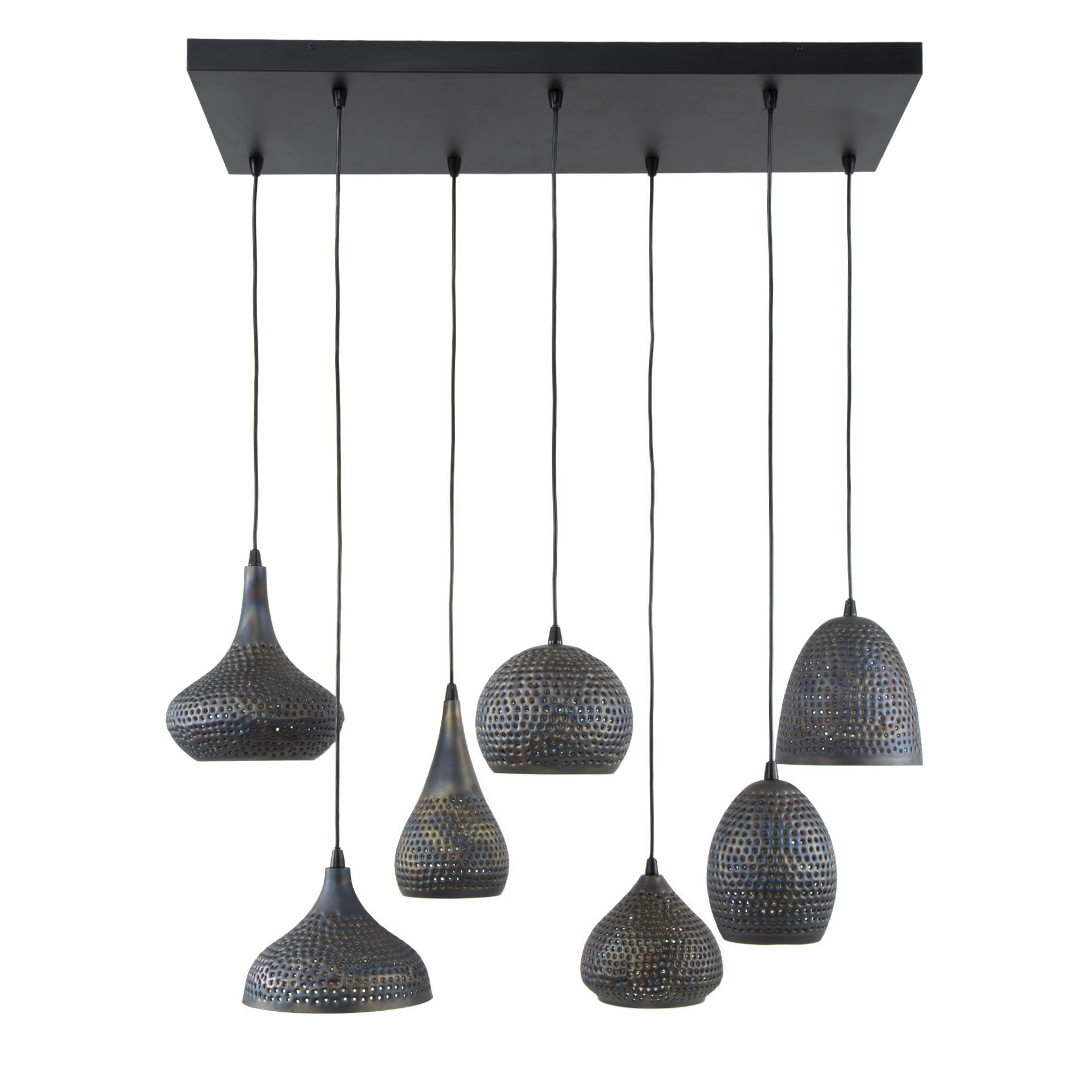LifestyleFurn Hanglamp 'Astara' 7-lamps, Metaal, Ø25cm, kleur Zwart Bruin