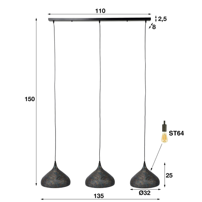 Hanglamp 'Romola' 3-lamps
