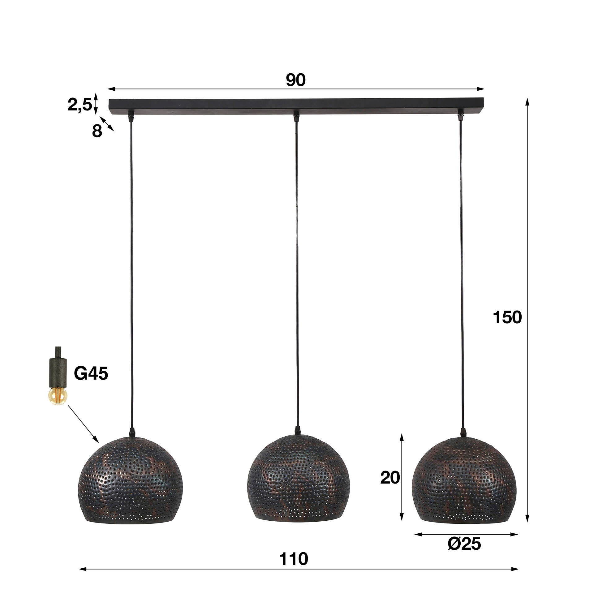 Hanglamp 'Murray' 3-lamps