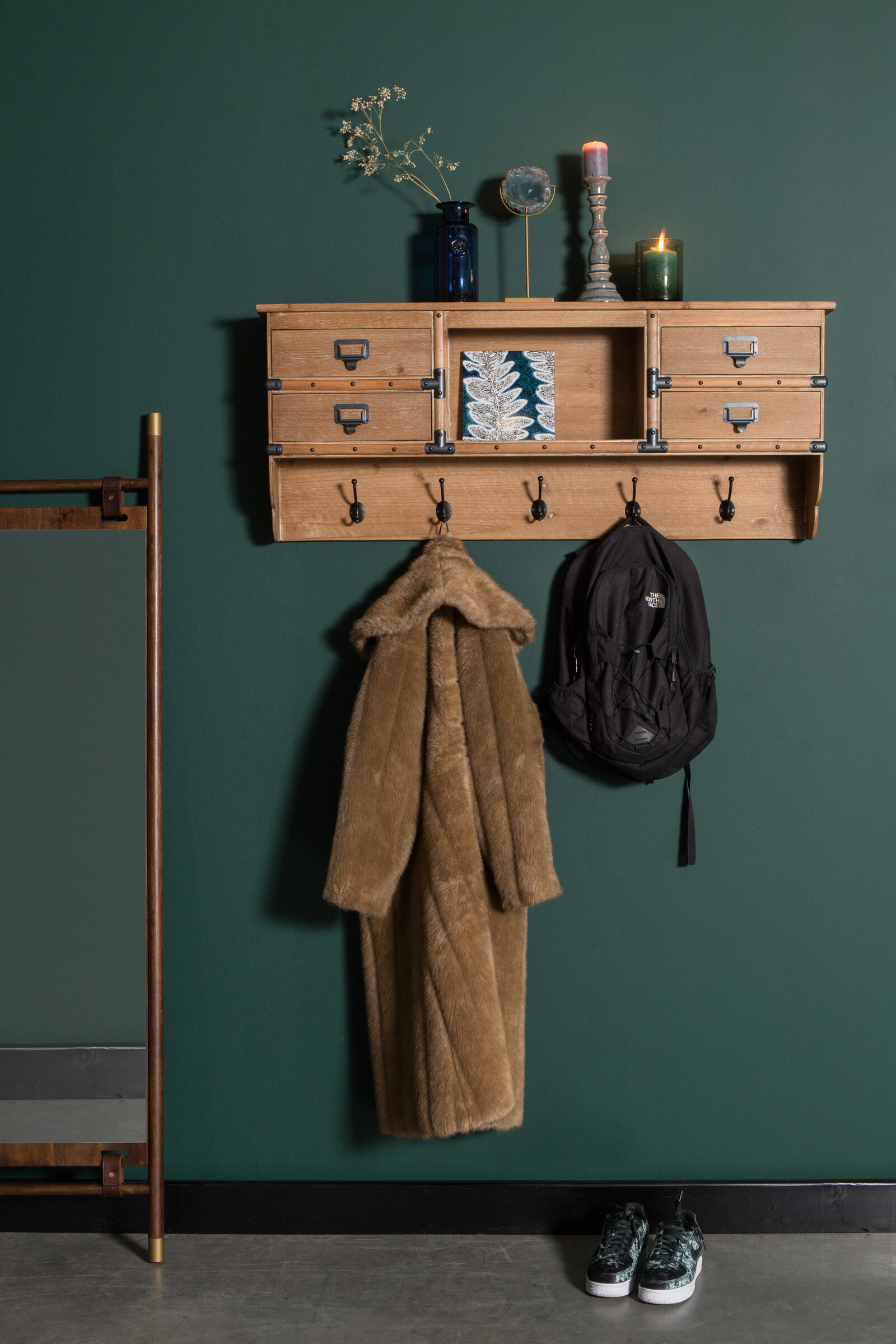 Dutchbone Spiegel 'Riva' 180 x 59.5cm, beukenhout / leer / messing