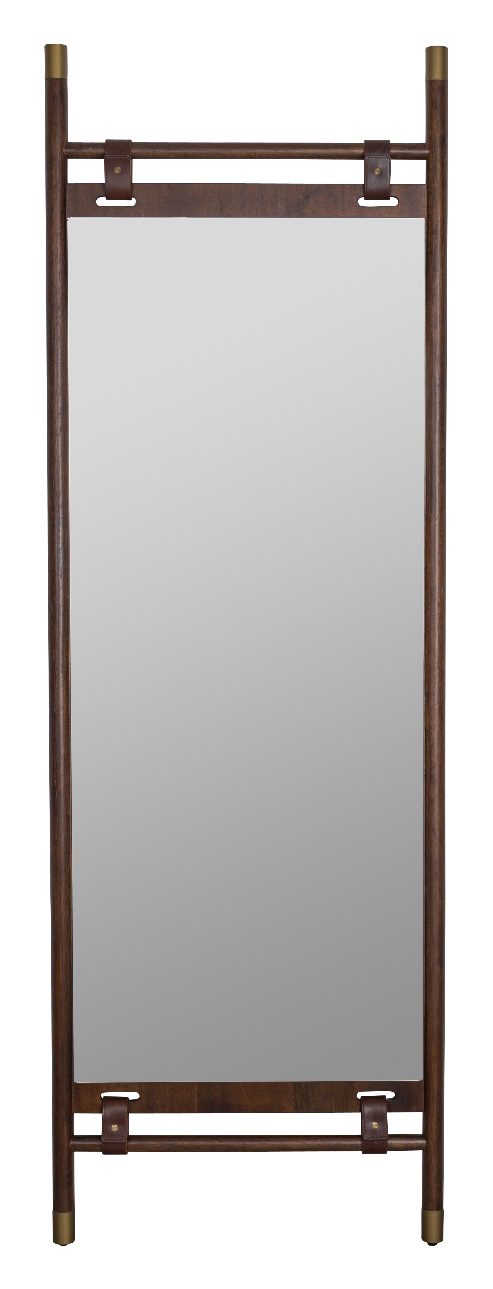 Dutchbone Spiegel 'Riva' 180 x 59.5cm, beukenhout / leer / messing