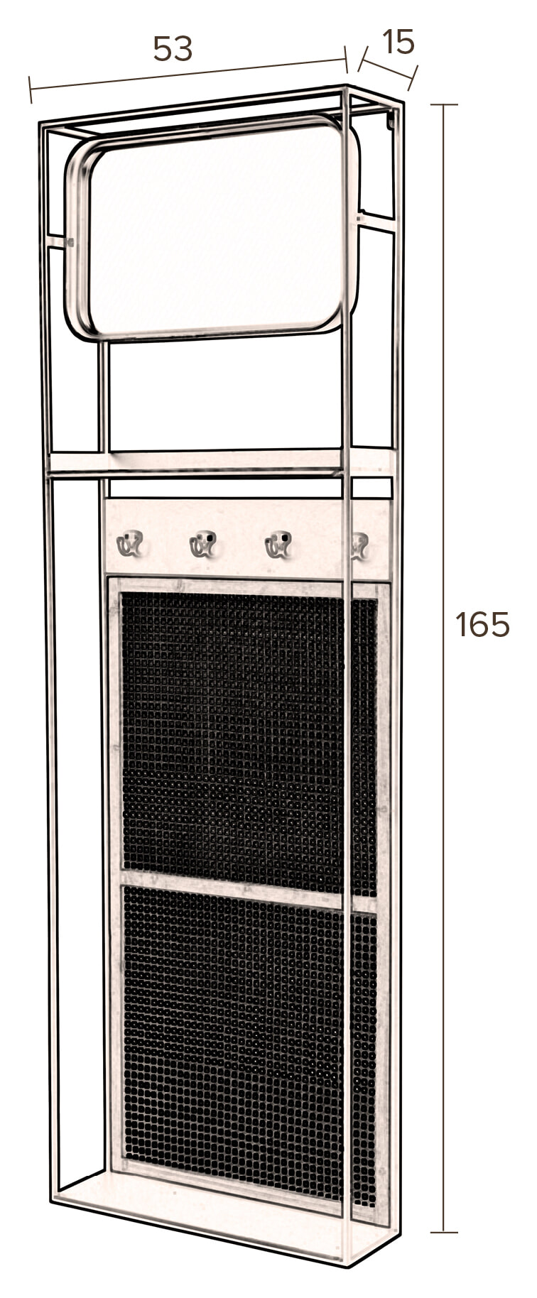 Dutchbone Kapstok 'Langres' met spiegel, 165 x 53cm