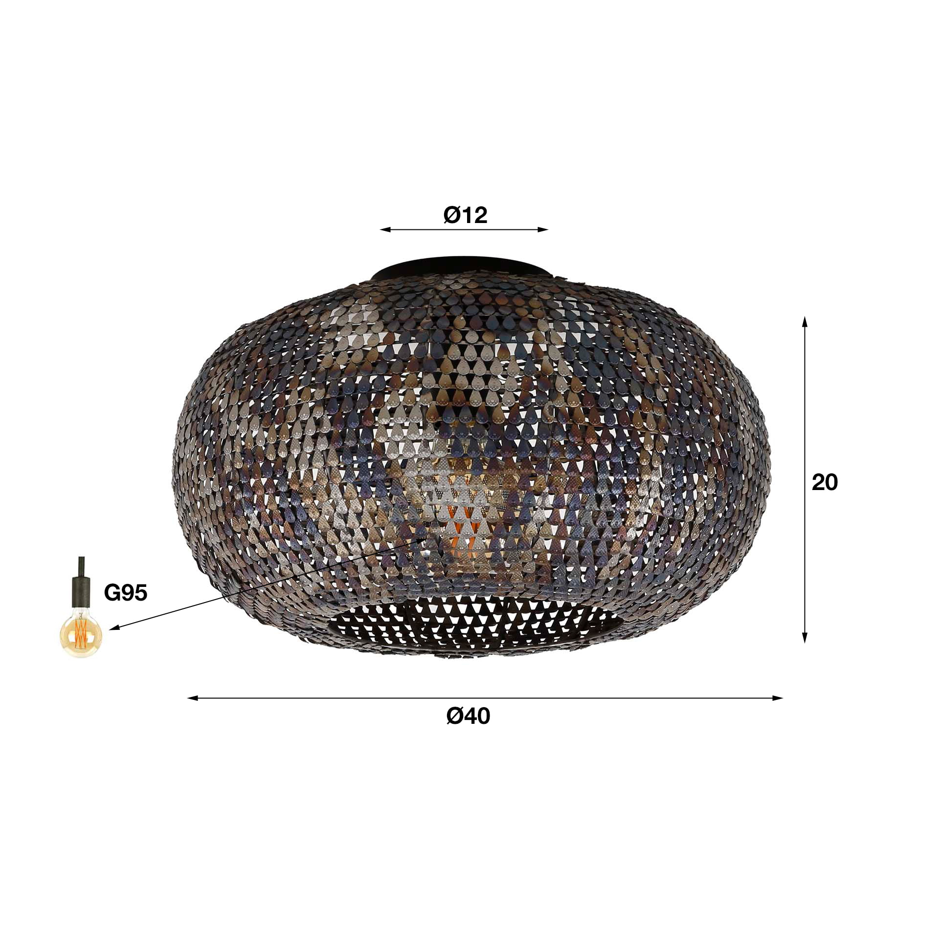 LifestyleFurn Plafondlamp 'Terrial' Burned finish, 40cm