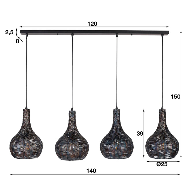 Hanglamp 'Armor' Kegel, 4-lamps