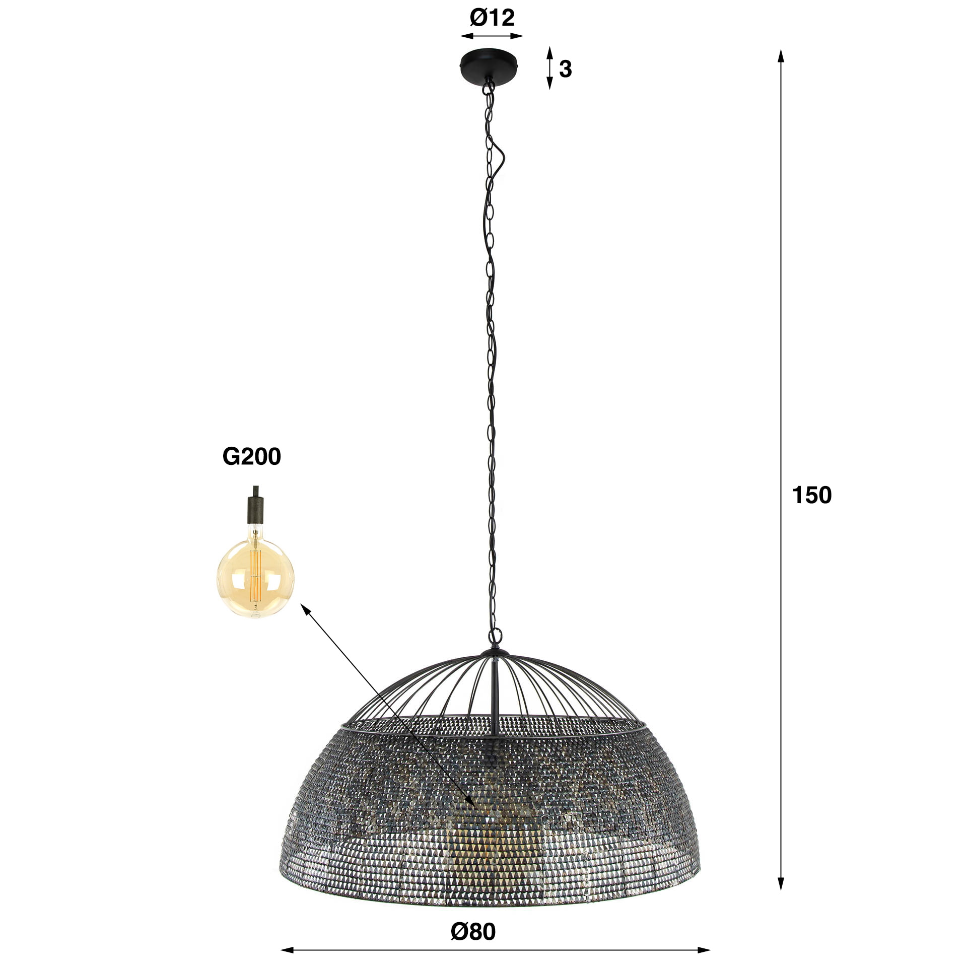 LifestyleFurn Hanglamp 'Yamileth' Ø80cm, kleur Zwart Bruin