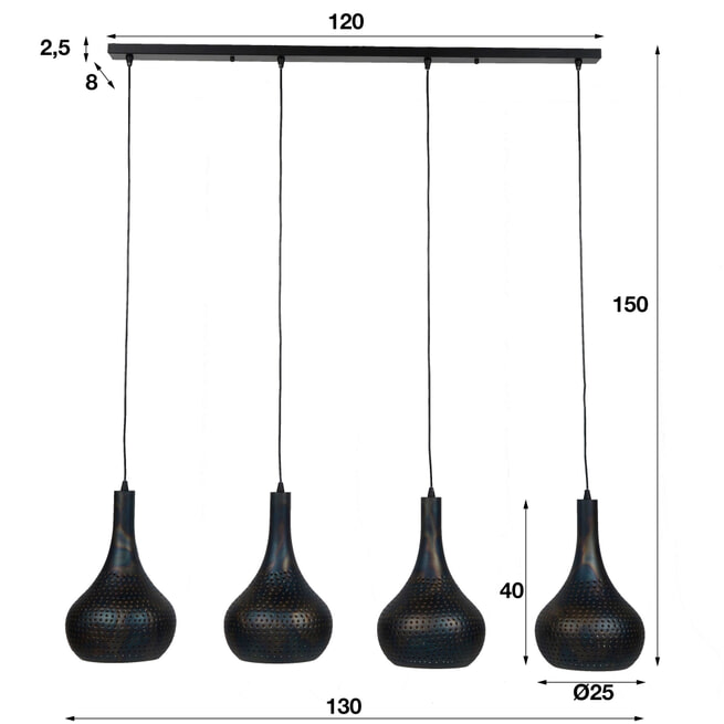 Hanglamp 'Judd' 4-lamps, kleur Zwart / Bruin