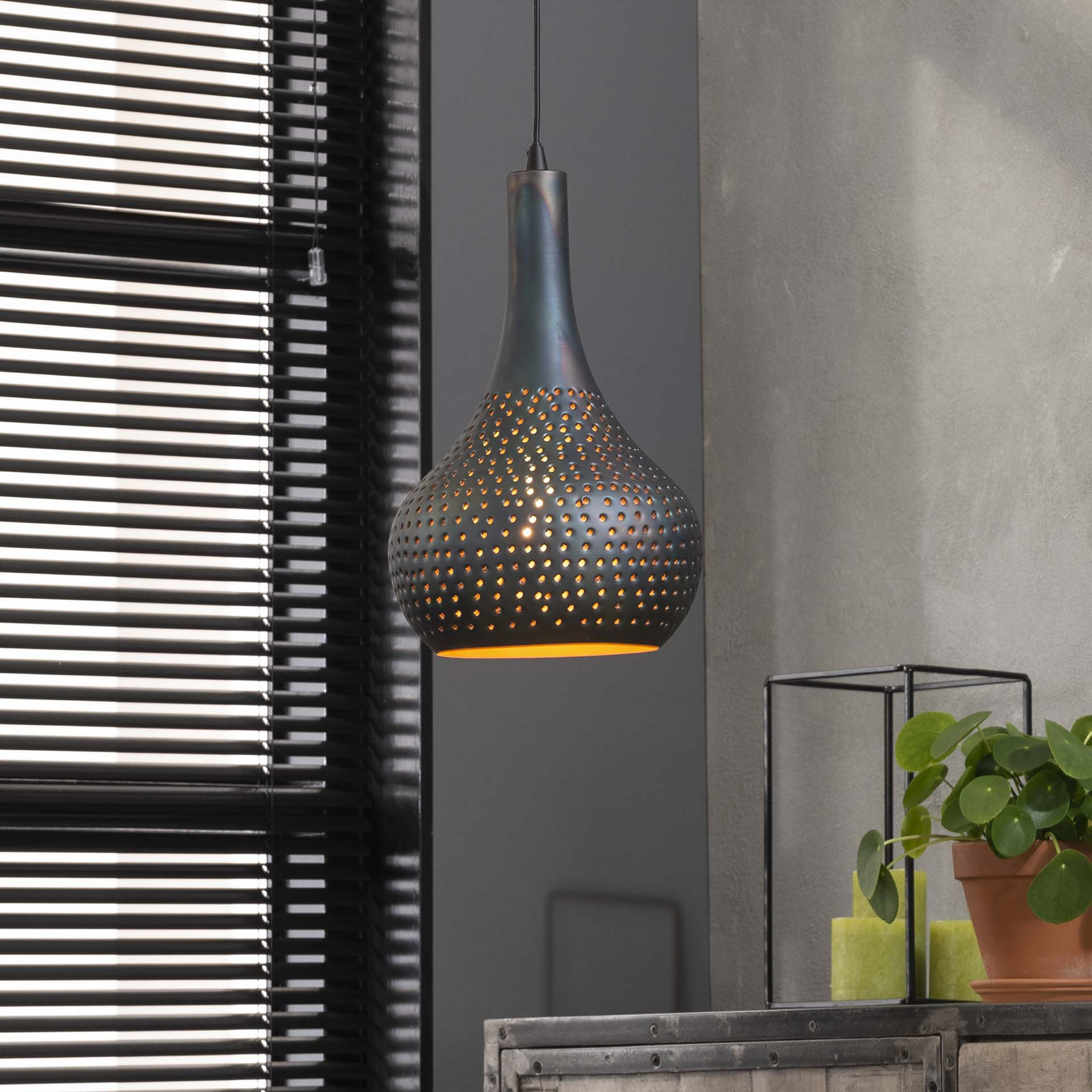 Hanglamp 'Judd' 1-lamps, 25cm, kleur Zwart / Bruin