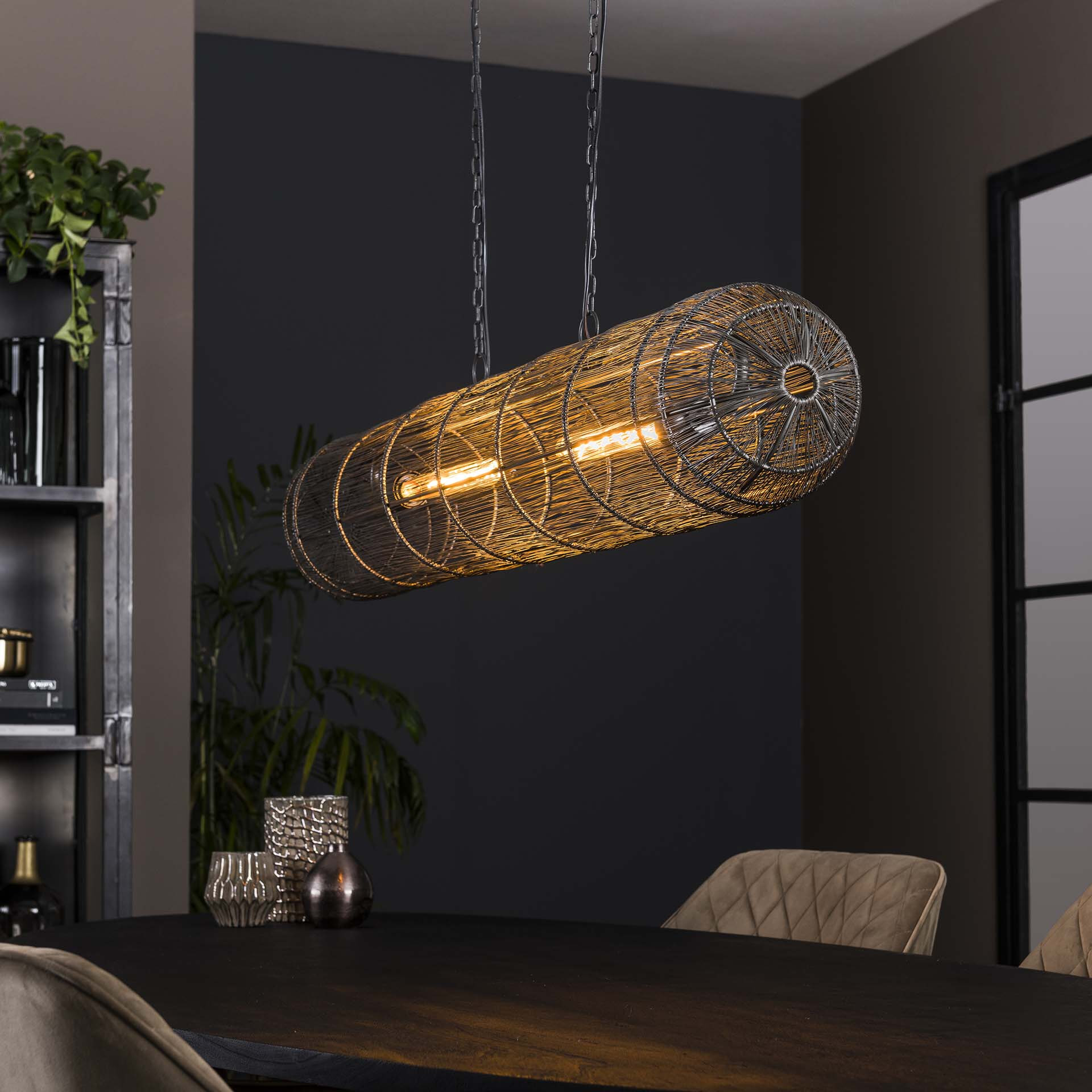 Hanglamp Shana Metaal, 2-lamps cilinder - Zwart nikkel