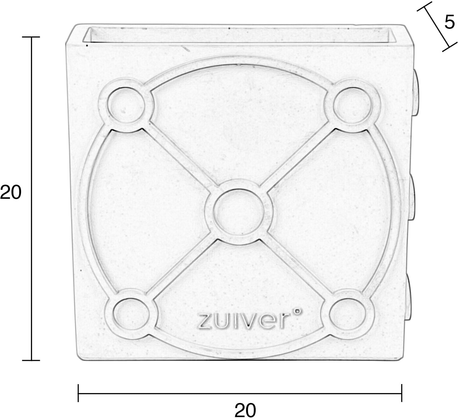 Zuiver Vaas 'Graphic' Flat, Beton, kleur Grijs