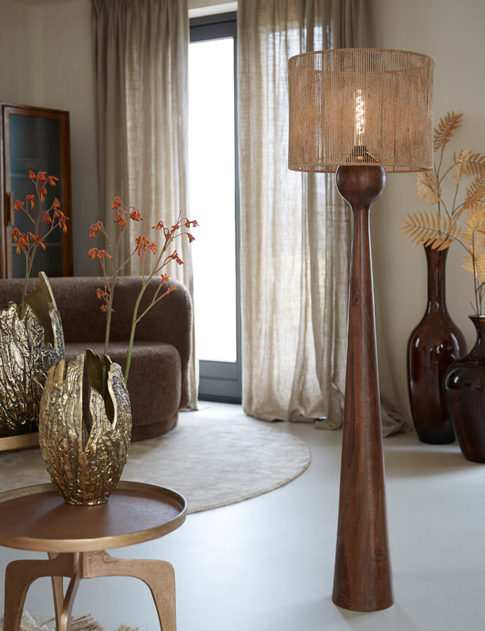 Light & Living Vloerlamp 'Festina' Mangohout, 125cm, kleur Bruin (excl. kap)