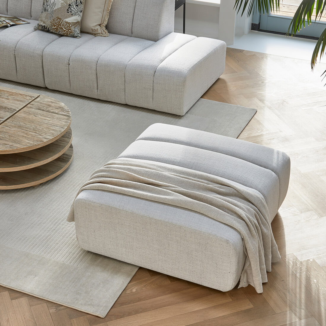 Rivièra Maison Hocker 'Dazzle' Rich Tweed, kleur Antiek Wit