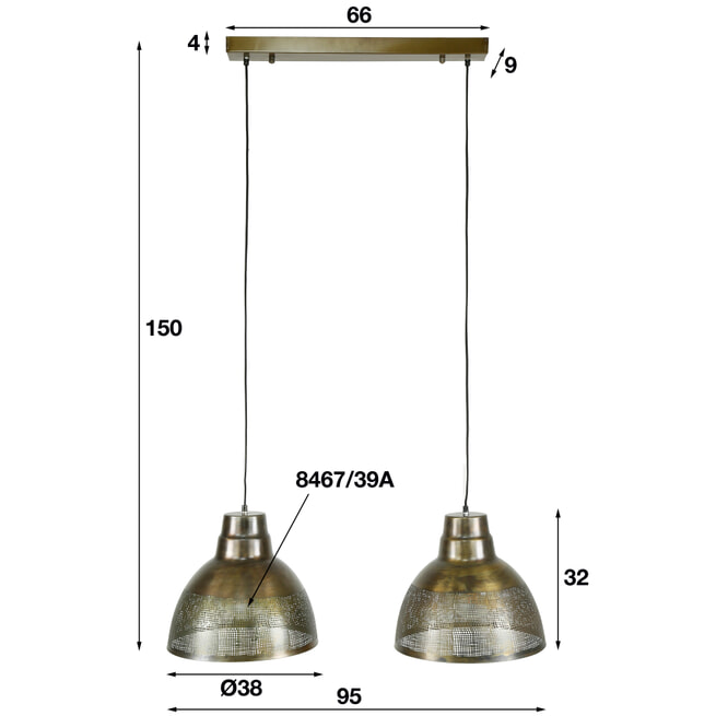 LifestyleFurn Hanglamp 'Rubio' 2-lamps, kleur Brons Antiek