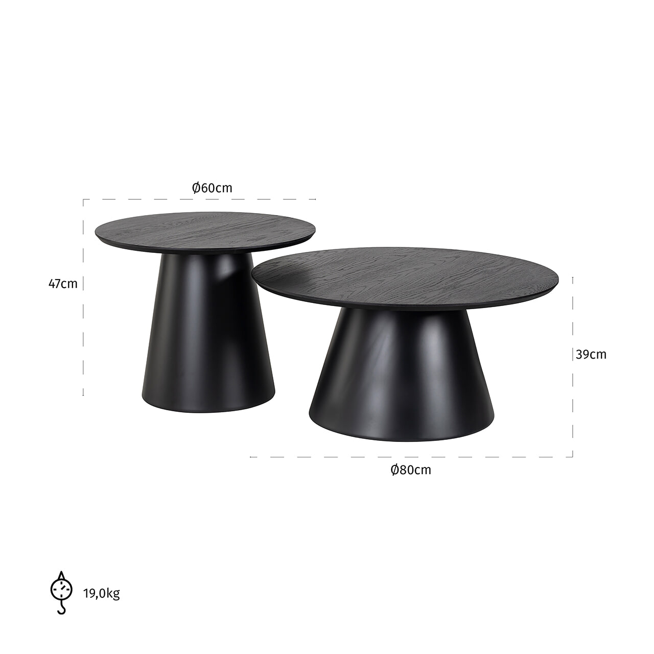 Richmond Ronde Salontafel 'Jazz' Set van 2 stuks, kleur Zwart