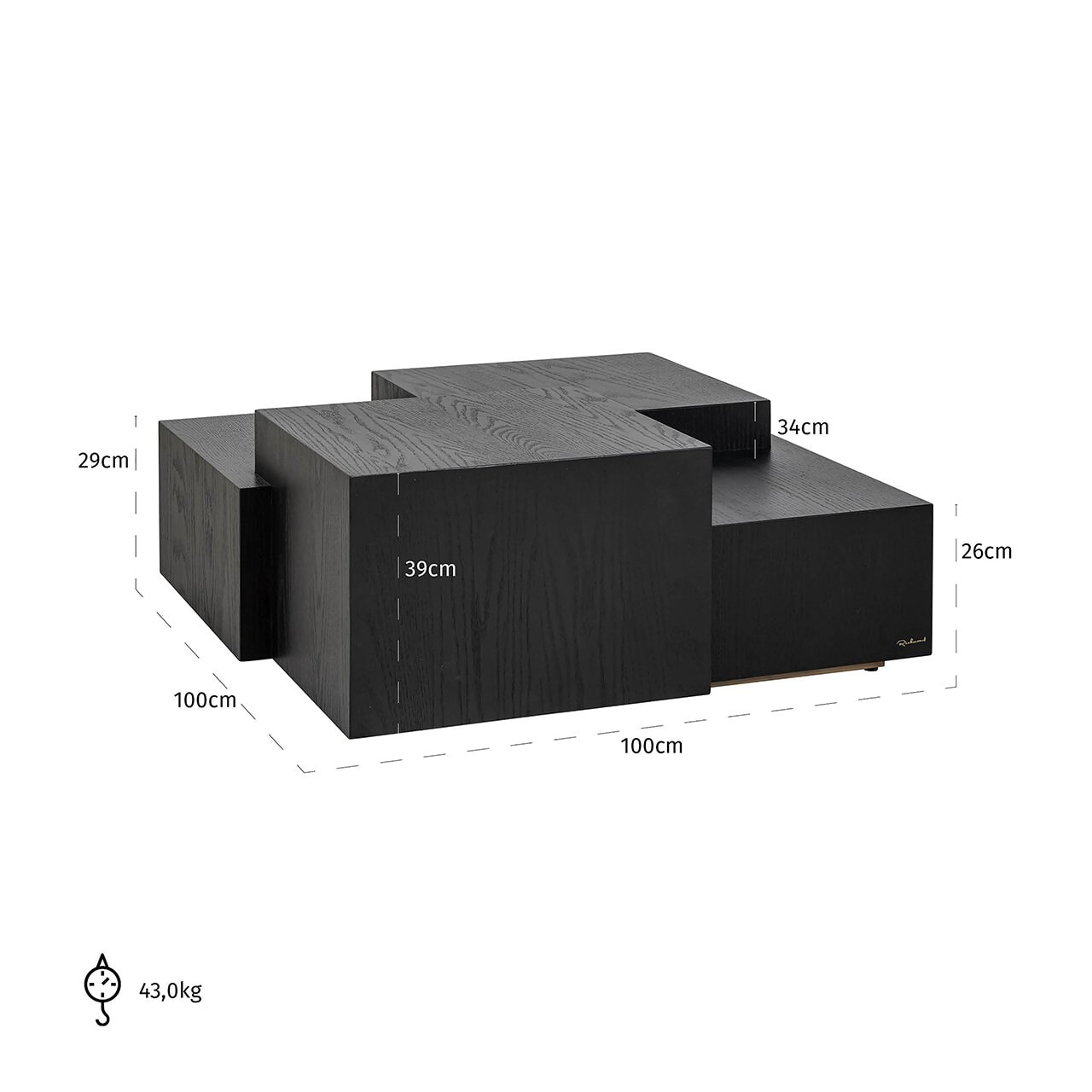 Richmond Salontafel 'Lennox' Eiken, 100 x 100cm, kleur Zwart