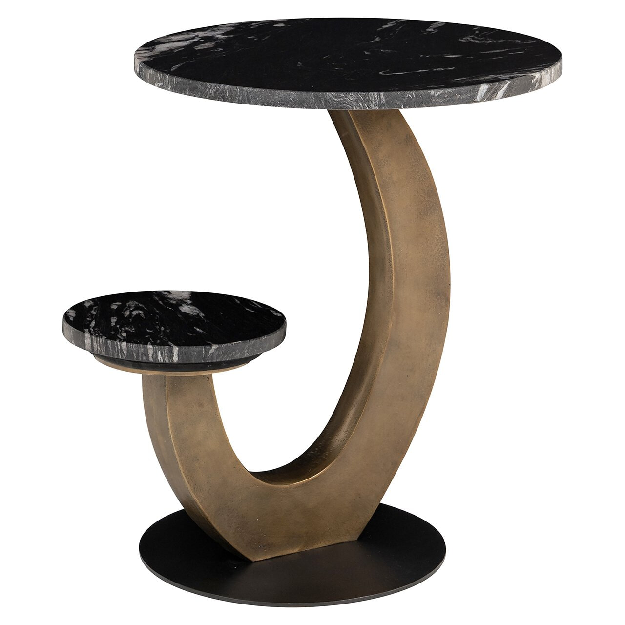 Richmond Ronde Bijzettafel Tibby Marmer en brushed gold, Met 2 bladen - Zwart