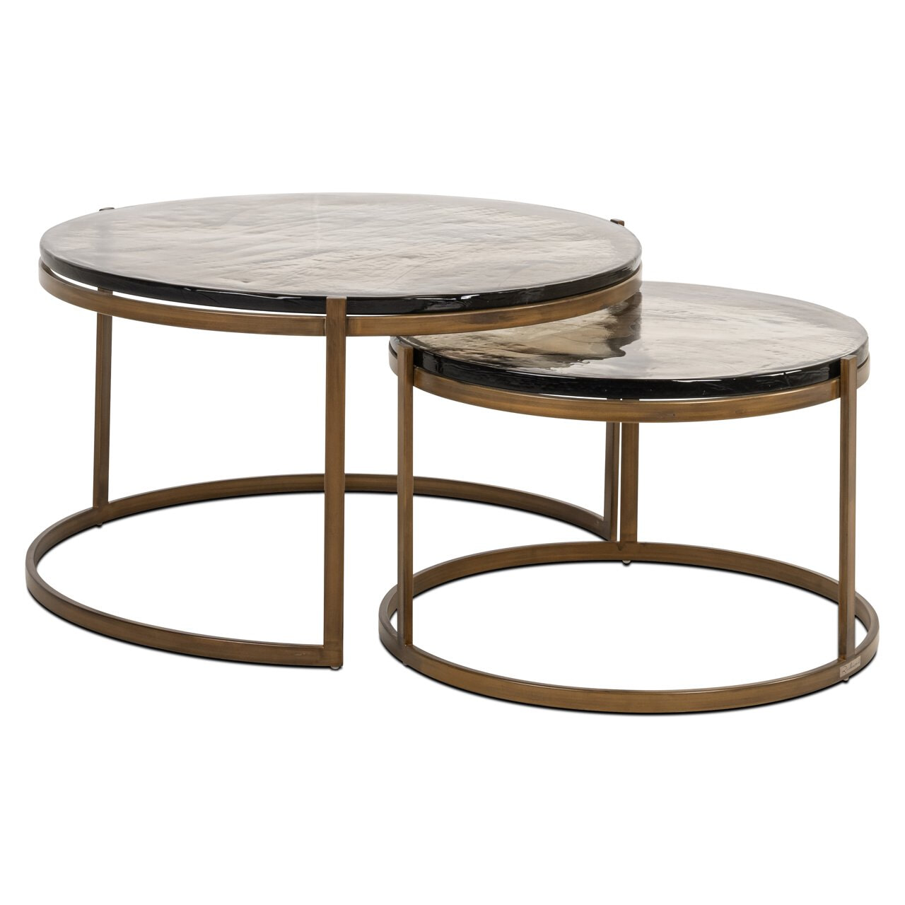 Richmond Ronde Salontafel 'Cleo' Gegoten glas en ijzer, Set van 2 stuks