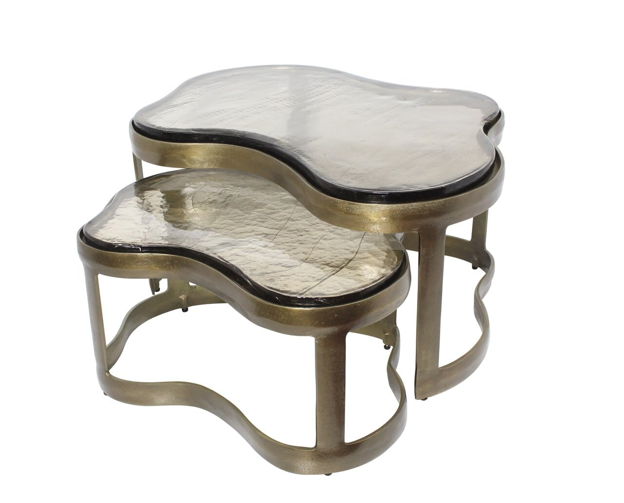 Richmond Interiors Richmond Organische Salontafel Fairfield Glas en Brass Antique, Set van 2 stuks - Goud